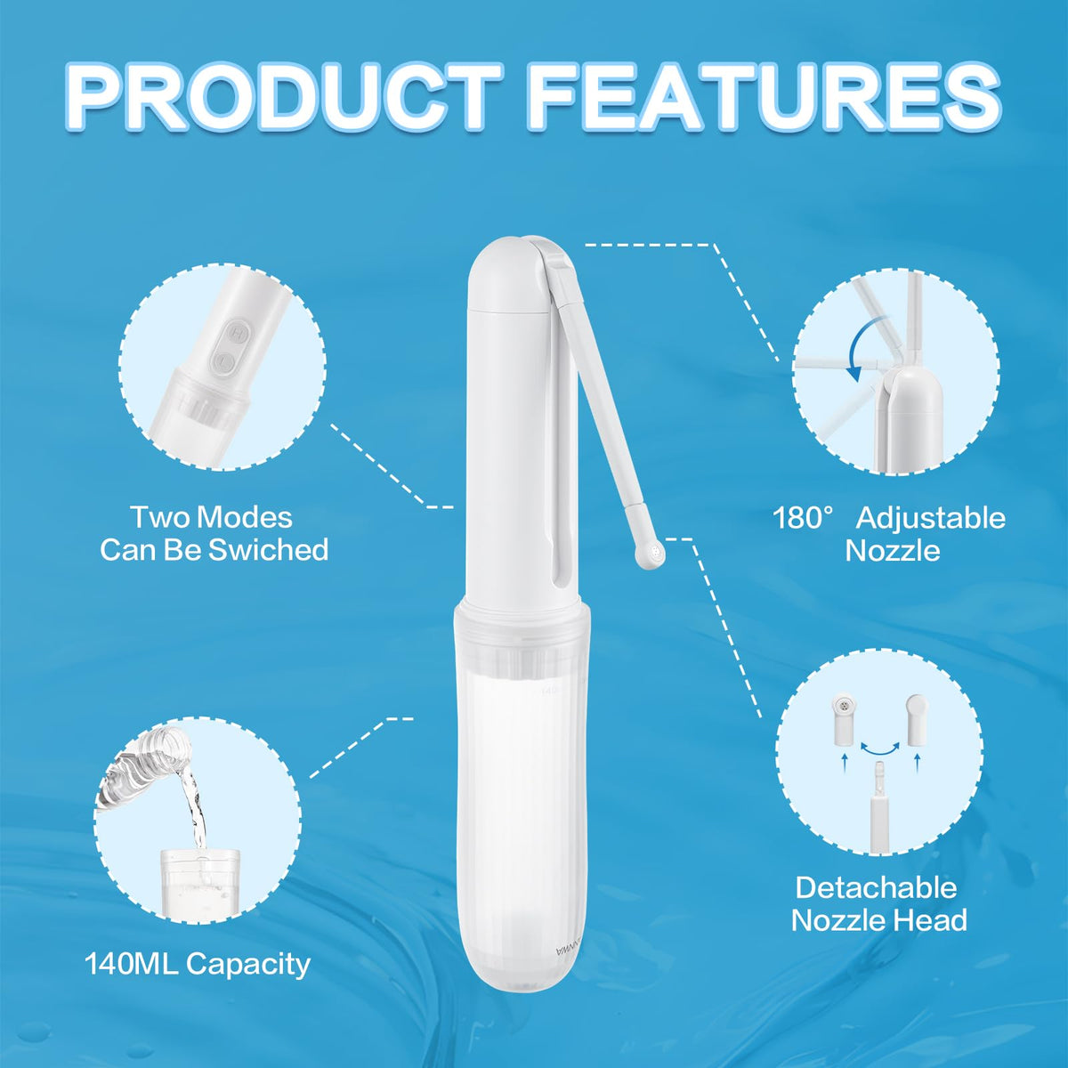 Portable Bidet for Travel 140mL Nozzle 180 Adjustment IPX6 - ANNWA Official Imagery - 5