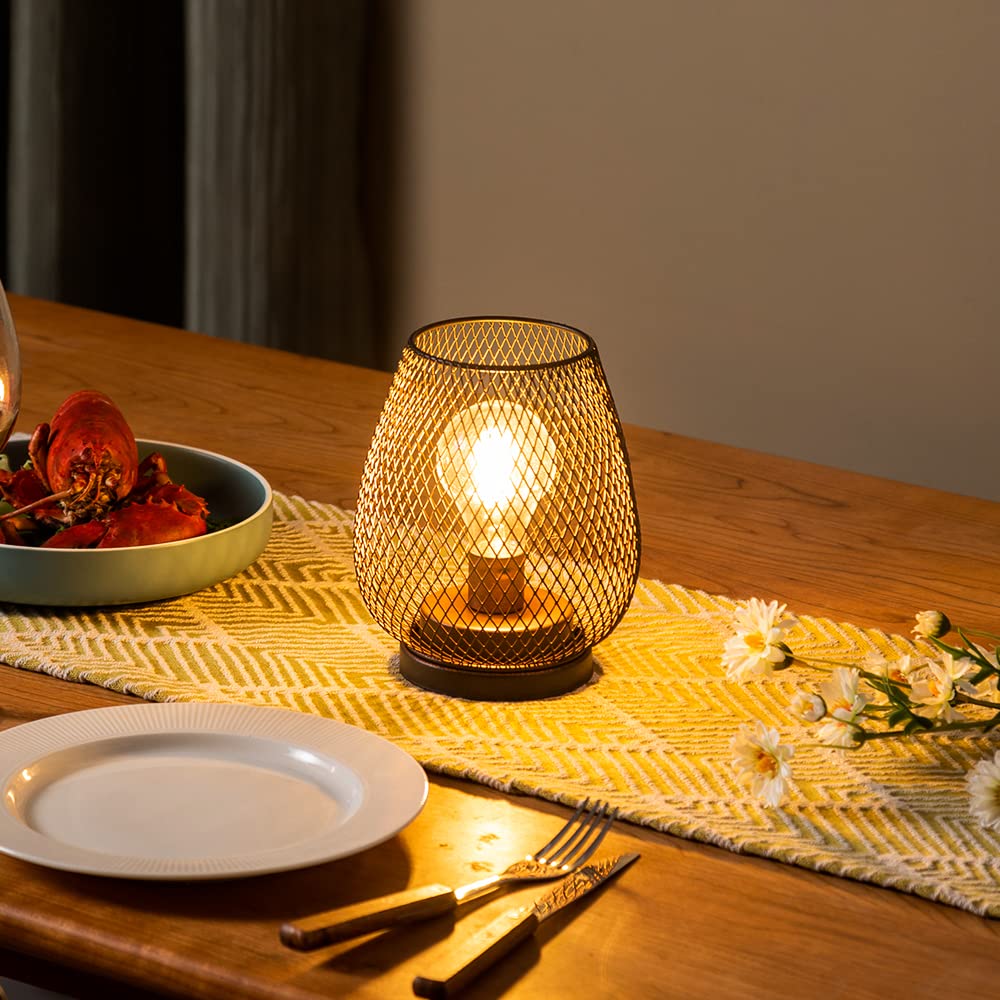 Set of 2 Rechargeable Lamp LED Table Lantern Brown Metal - DECORKEY Official Imagery - 7