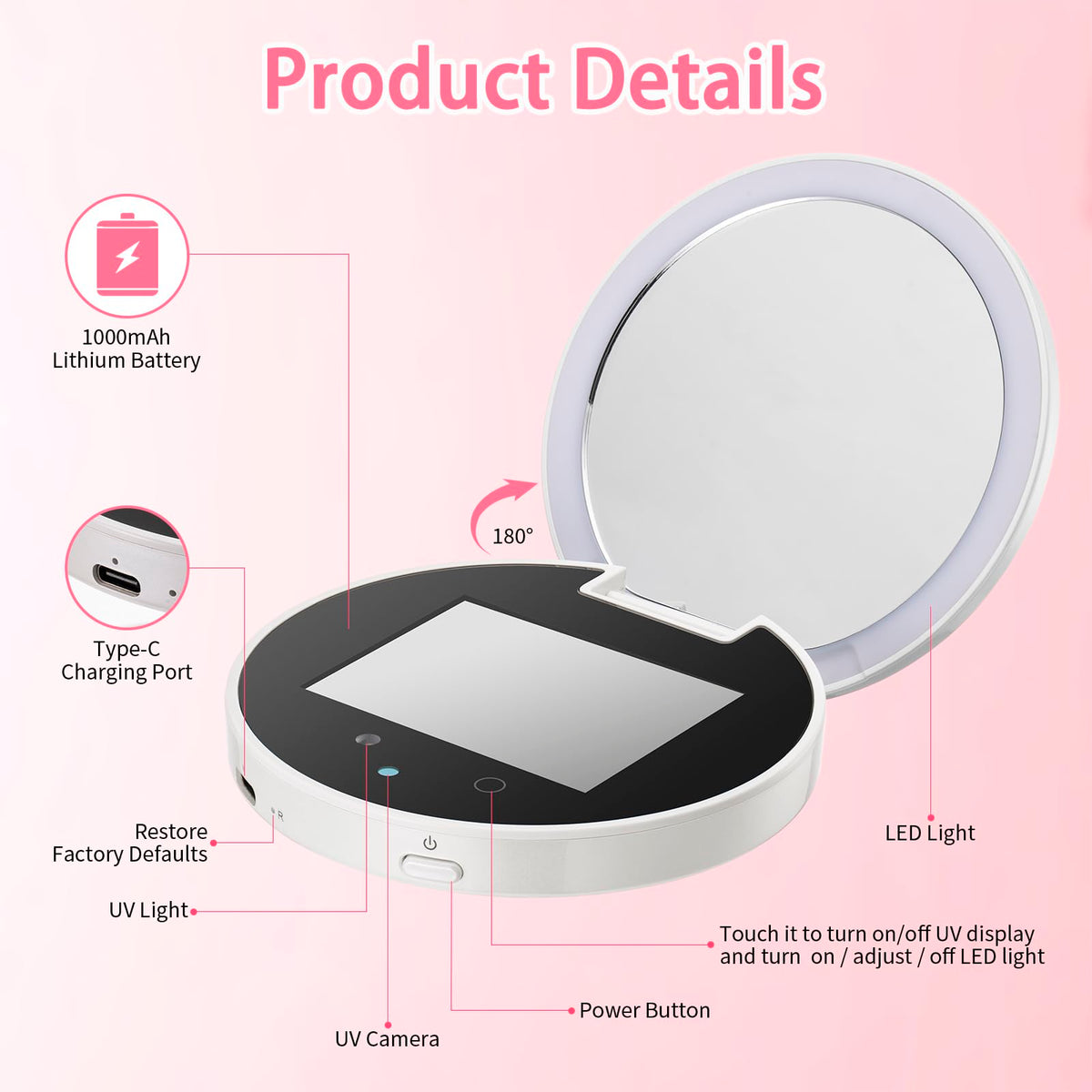 DESCHEN UV Camera Mirror for Sunscreen Test with 2X Makeup - DESCHEN Official Imagery - 4