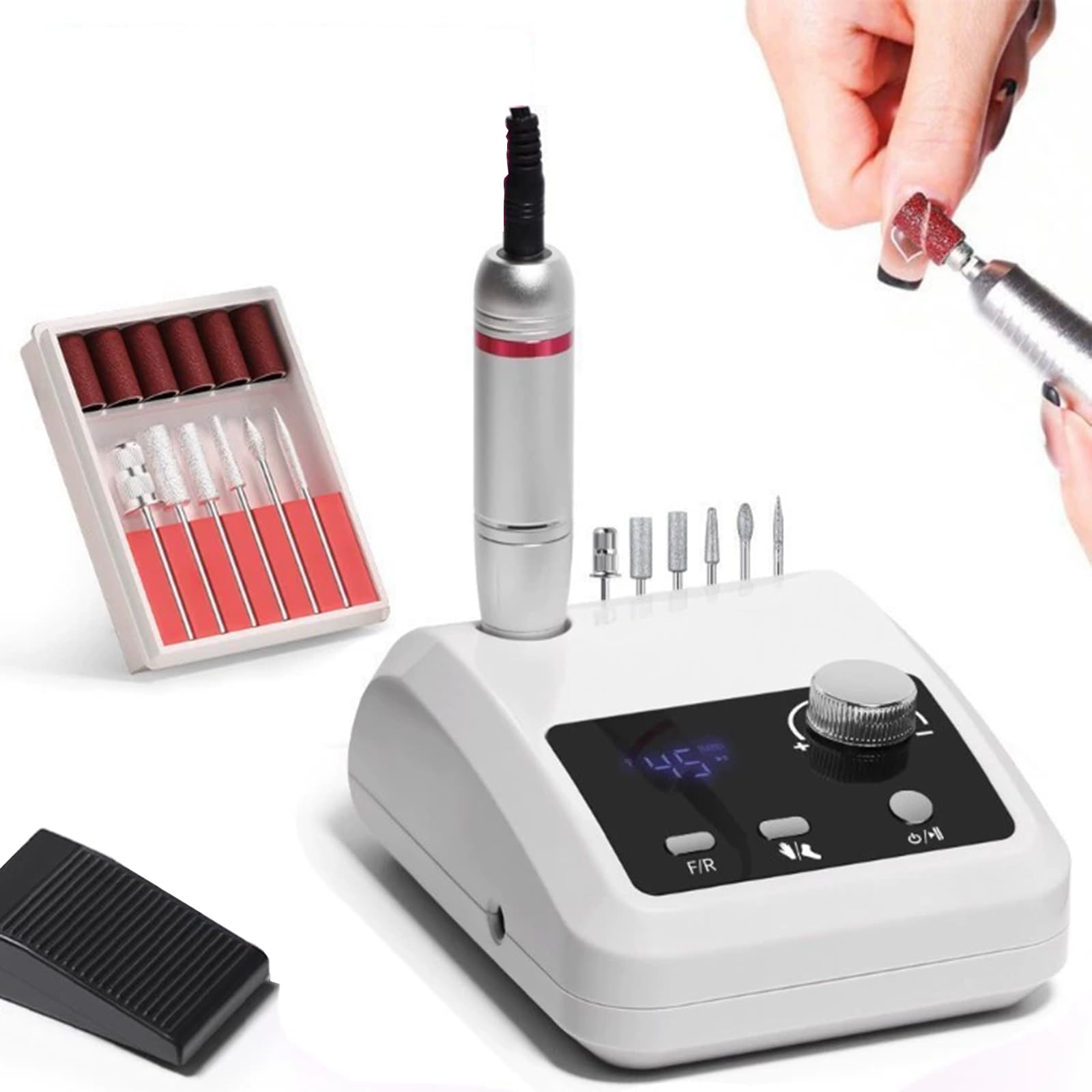 Multifunctional Desktop Nail Drill with Foot Pedal 45000RPM E-File with Bit
