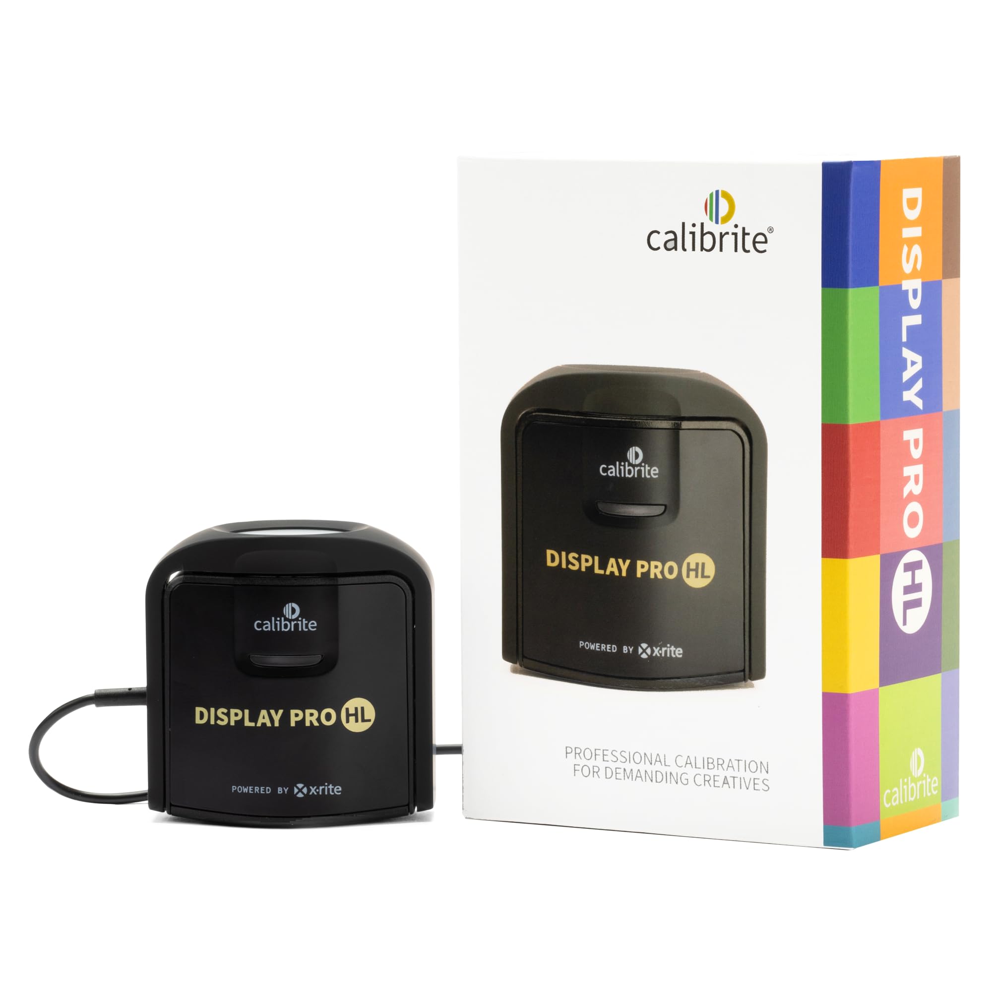 Calibrite Display Pro HL monitor calibration colorimeter measuring LCD, Mini LED, OLED screens with USB-C and PROFILER software.