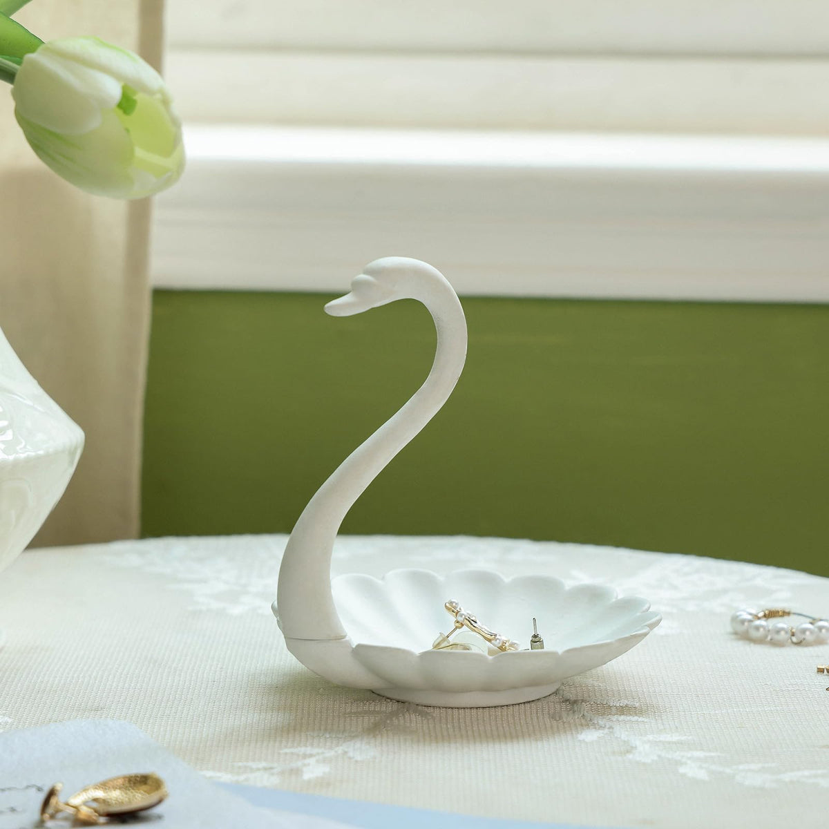 NIKKY HOME White Swan Ring Holder Jewelry Dish Elegant Small - NIKKY HOME Official Imagery - 4