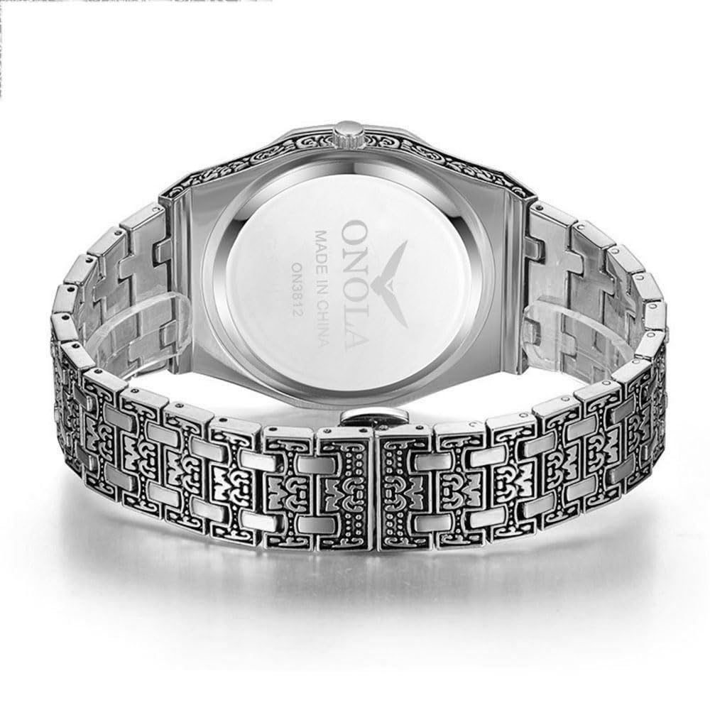Retro Watches for Men Quartz Watches Tattoo Pattern Carved - HUNRUY Official Imagery - 4