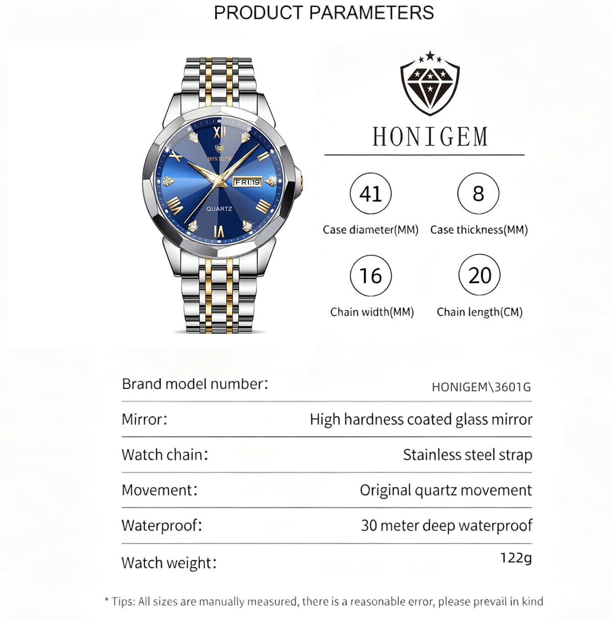 Mens Watches Chronograph Stainless Steel Business Dress - HONIGEM Official Imagery - 7