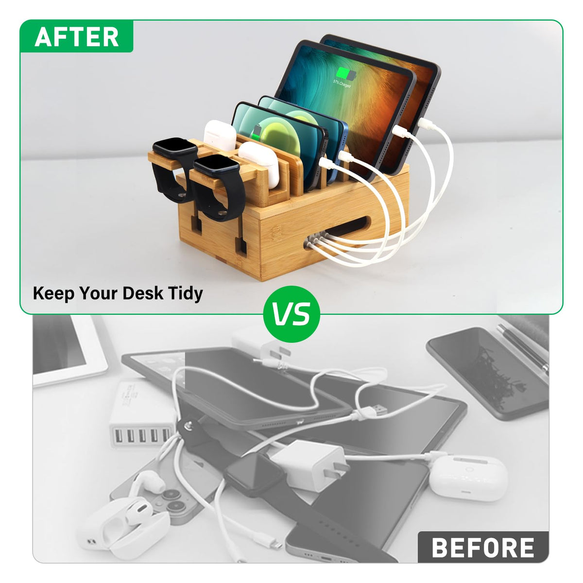 Bamboo Charging Station for Multiple Devices Multi Port USB - Deefielly Official Imagery - 7