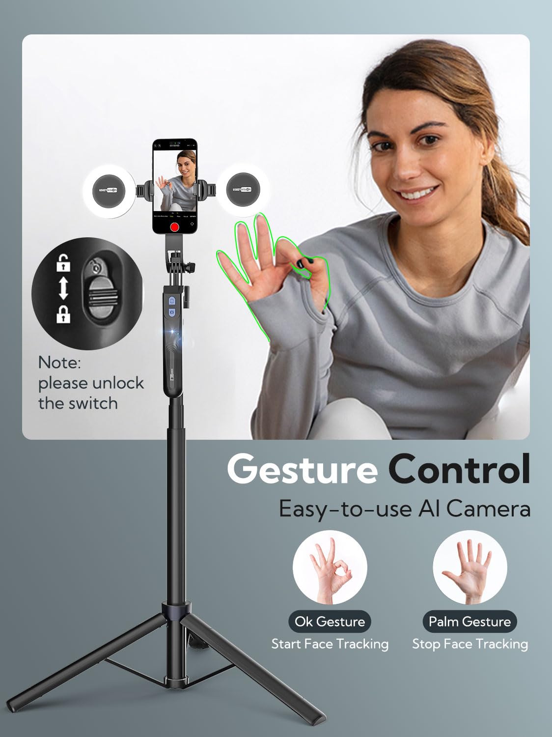 70 9 Auto Face Tracking Tripod 360 Rotation w Light - USKEYVISION Official Imagery - 4