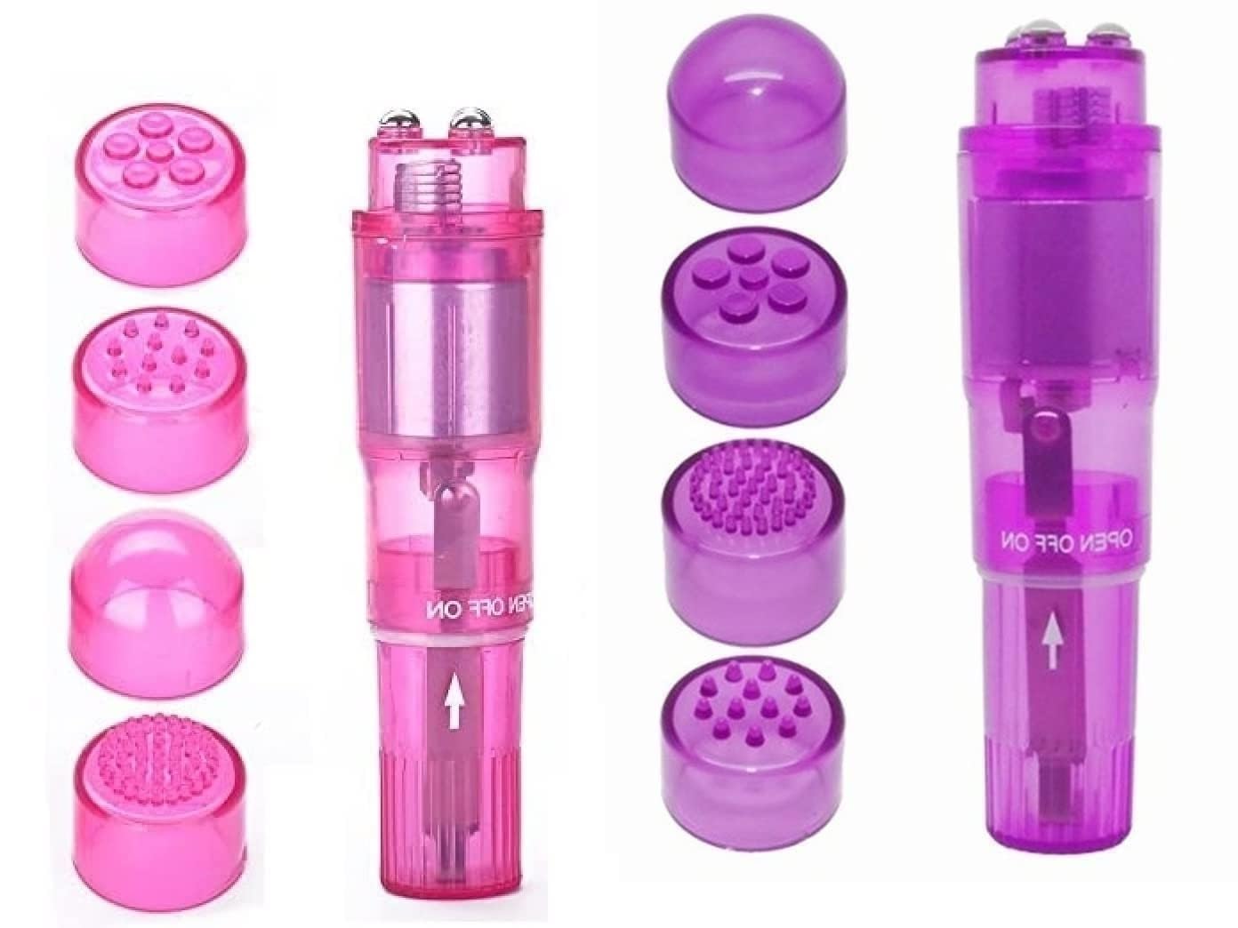 Small Mini Vibrating Massager Handheld Portable Tool for Women with 4 Heads Pocket Pen for Face Neck Head Back and Shoulder Pink Purple and Blue - Finever Official Product View 8