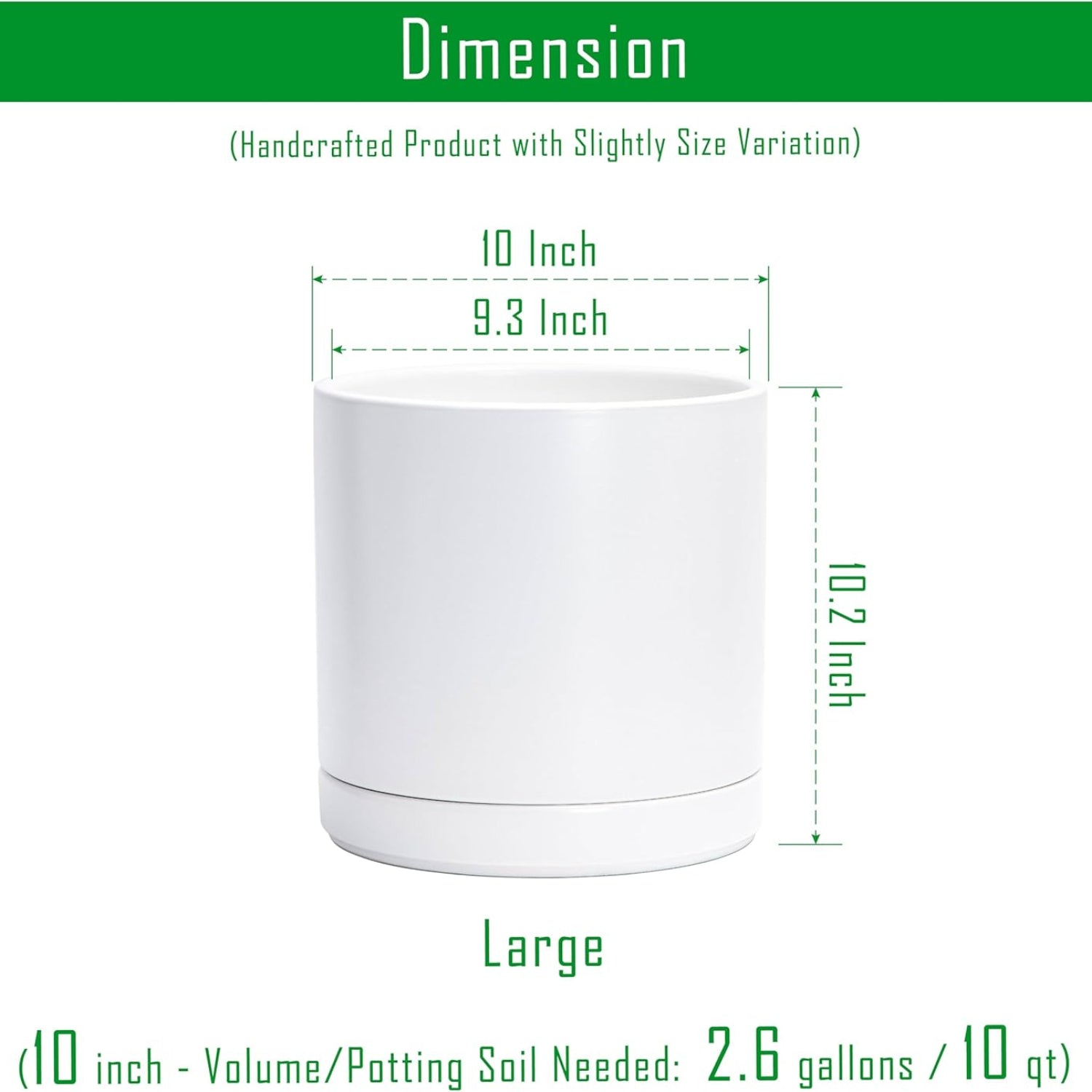 D'vine Dev 10-inch ceramic planter pot with drainage hole and matching saucer, ideal for indoor plants and home decor.