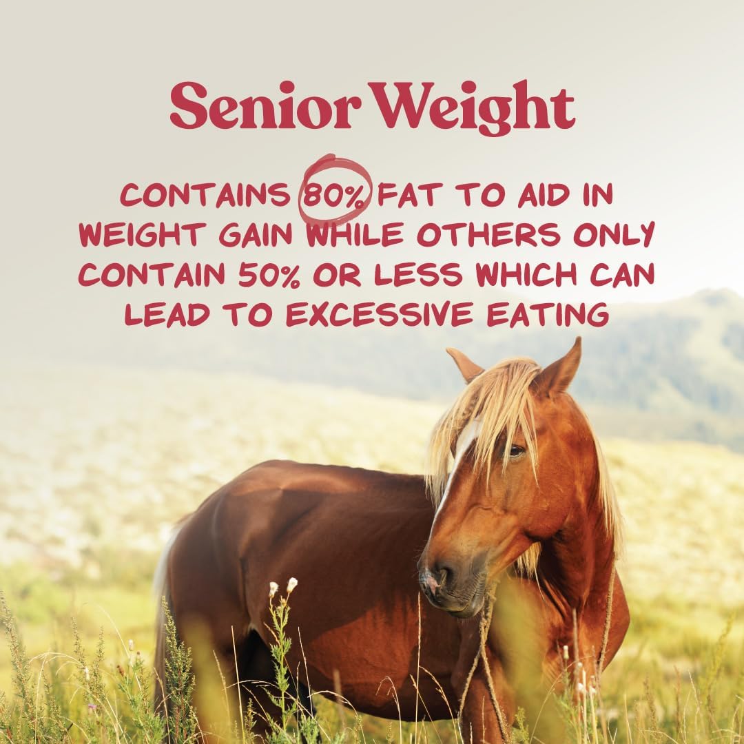 Manna Pro Weight Accelerator for senior horses, showing a bag of horse supplement for weight gain and muscle support.