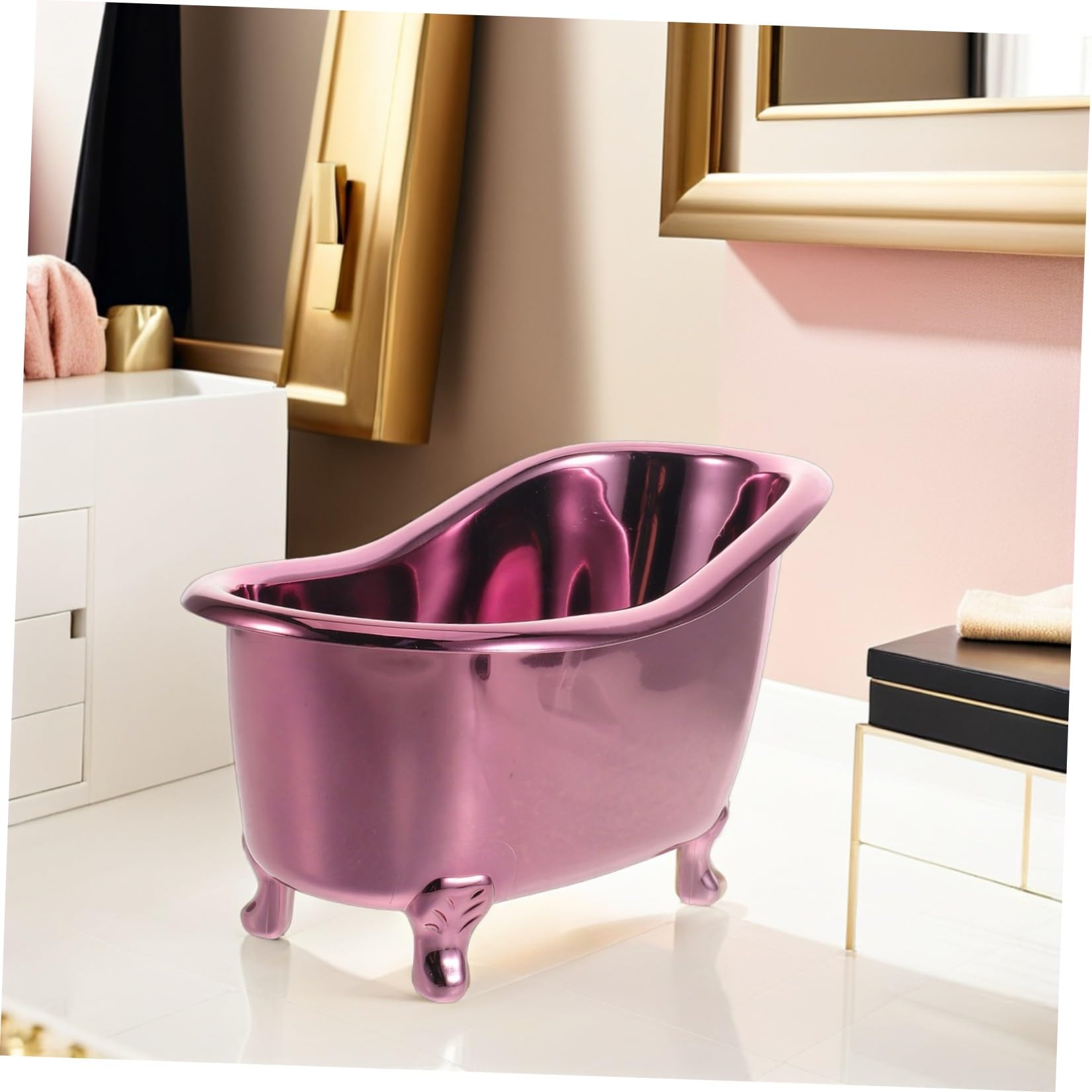 ULTECHNOVO Mini Bathtub Cosmetic Storage Organizer Box, Metal Purple 25x13x15cm, Desktop Makeup Display Stand for Skincare and Nail Polish, Bathroom Counter Sundry Storage Holder