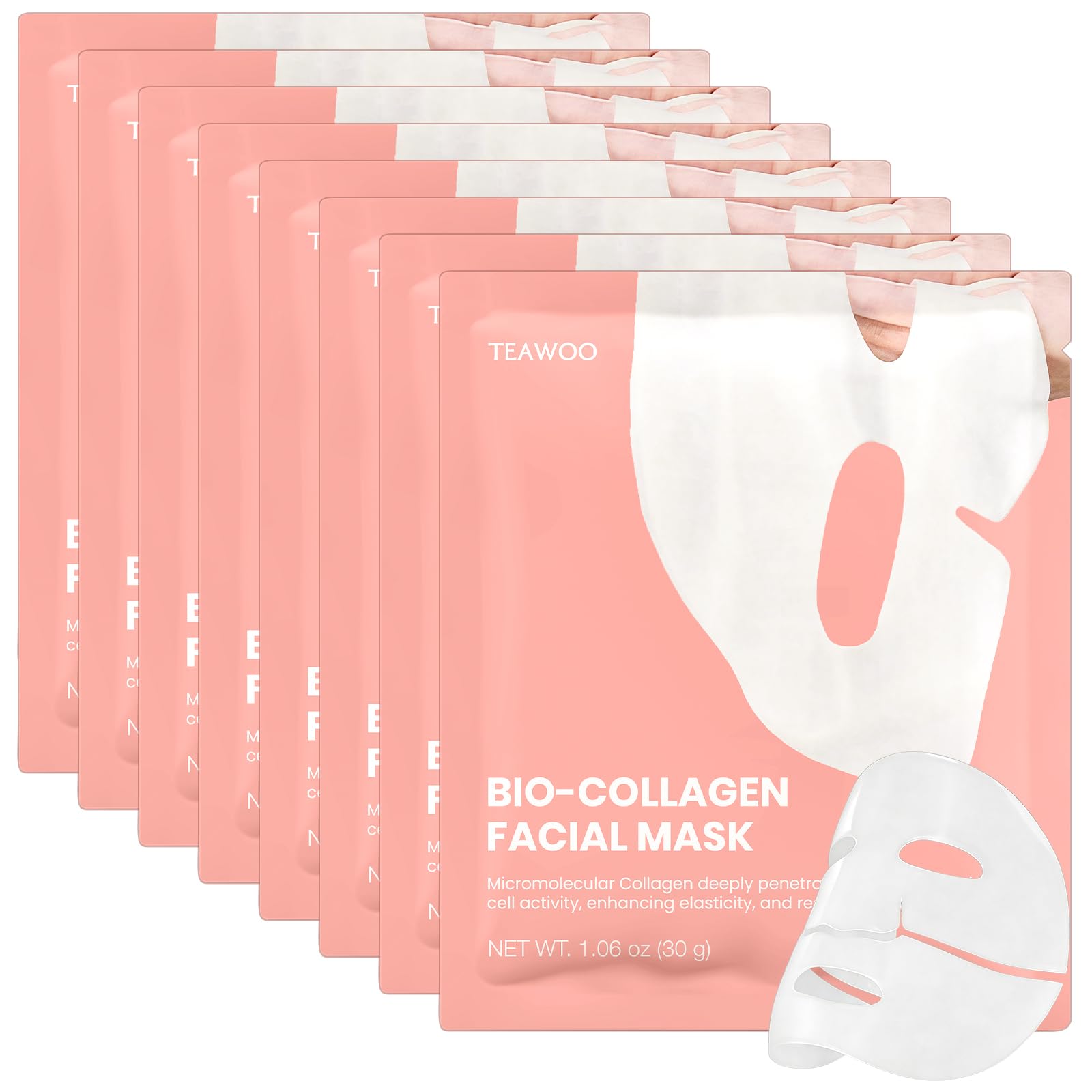 Bio-Collagen Facial Mask 8 EA, Hydrating &amp; Soothing Hydrogel - TEAWOO