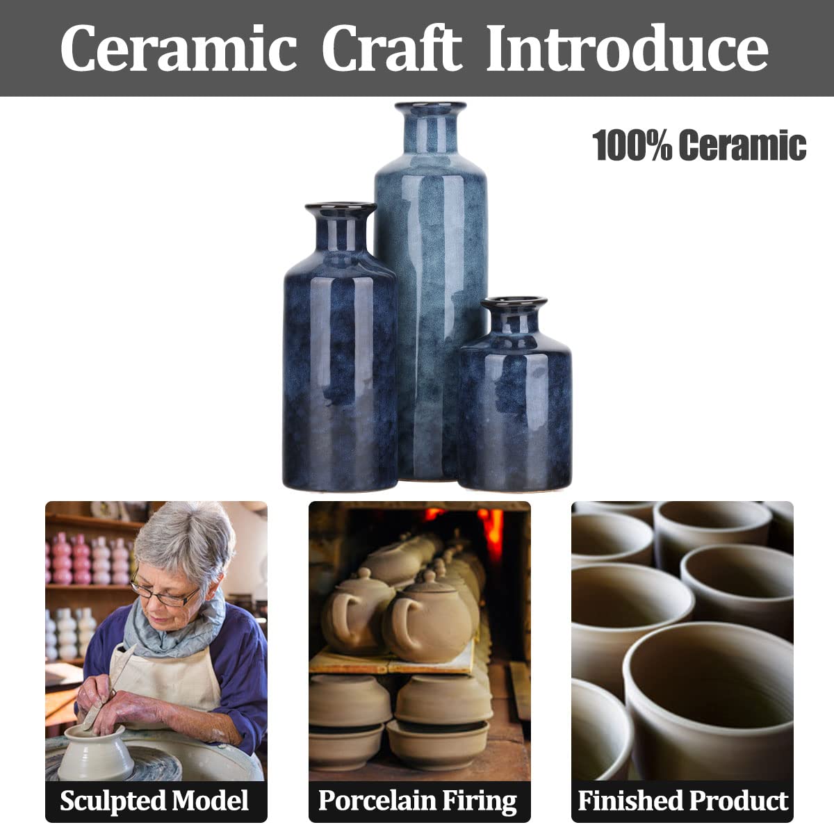 Blue Ceramic Vase Set - QIANLING Official Imagery - 8