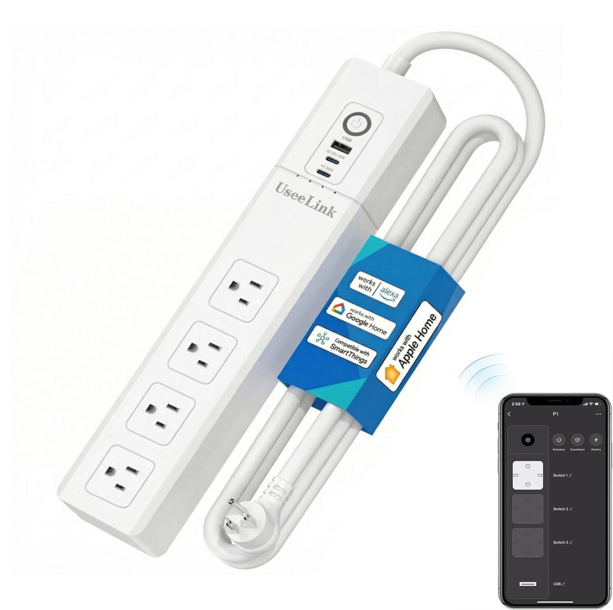 UseeLink WiFi Smart Power Strip Surge Protector with 3 USB - UseeLink Official Imagery - 1