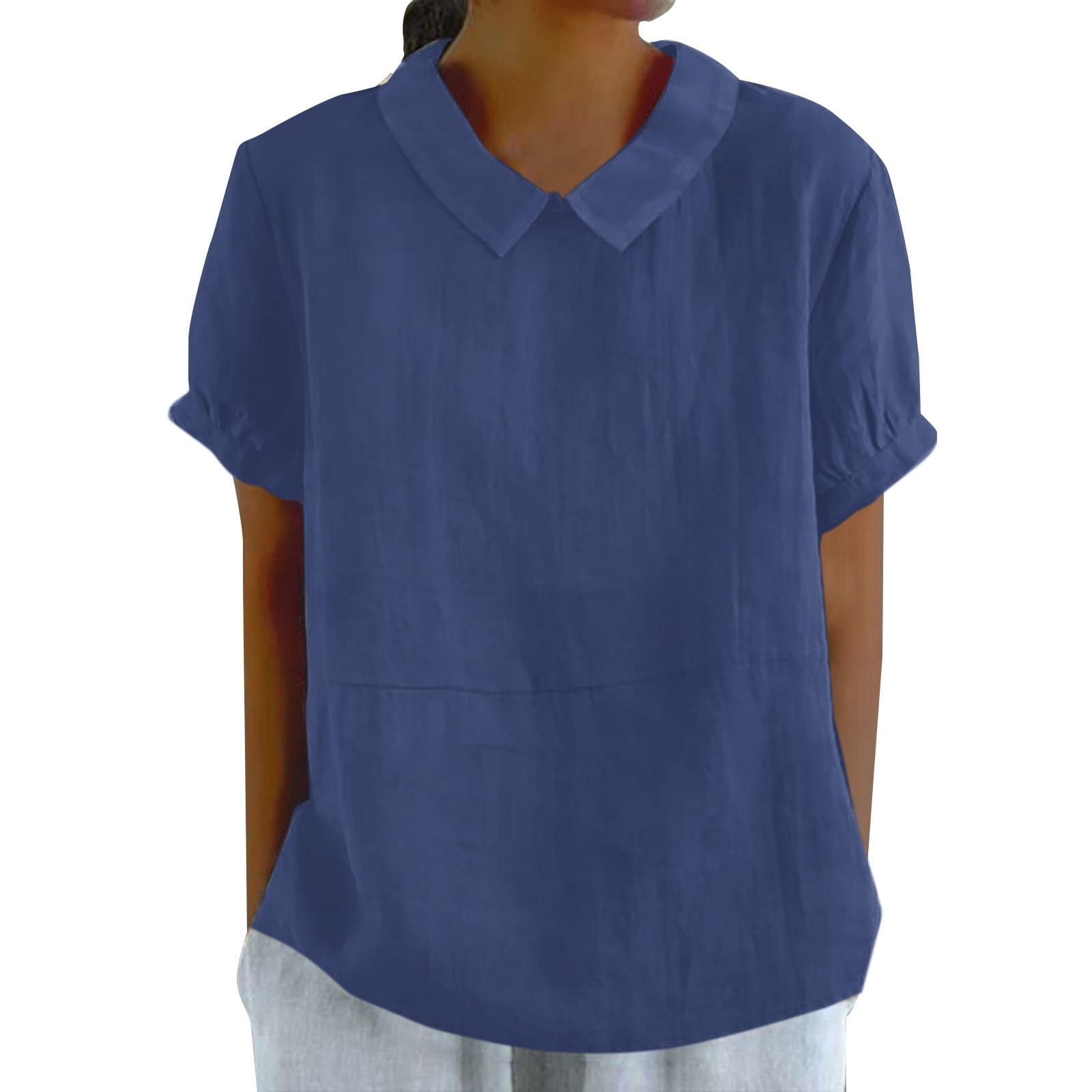 Linen Shirts for Women 2025 Summer Lightweight Short Sleeve Tunic Tshi - View 10