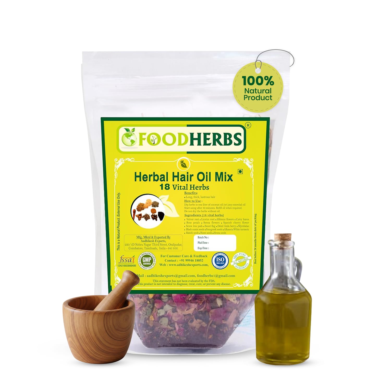 Foodherbs Premium Herbal Hair Oil Mix with 18 Ayurvedic Herbs for Natural - Foodherbs Official Product View 2
