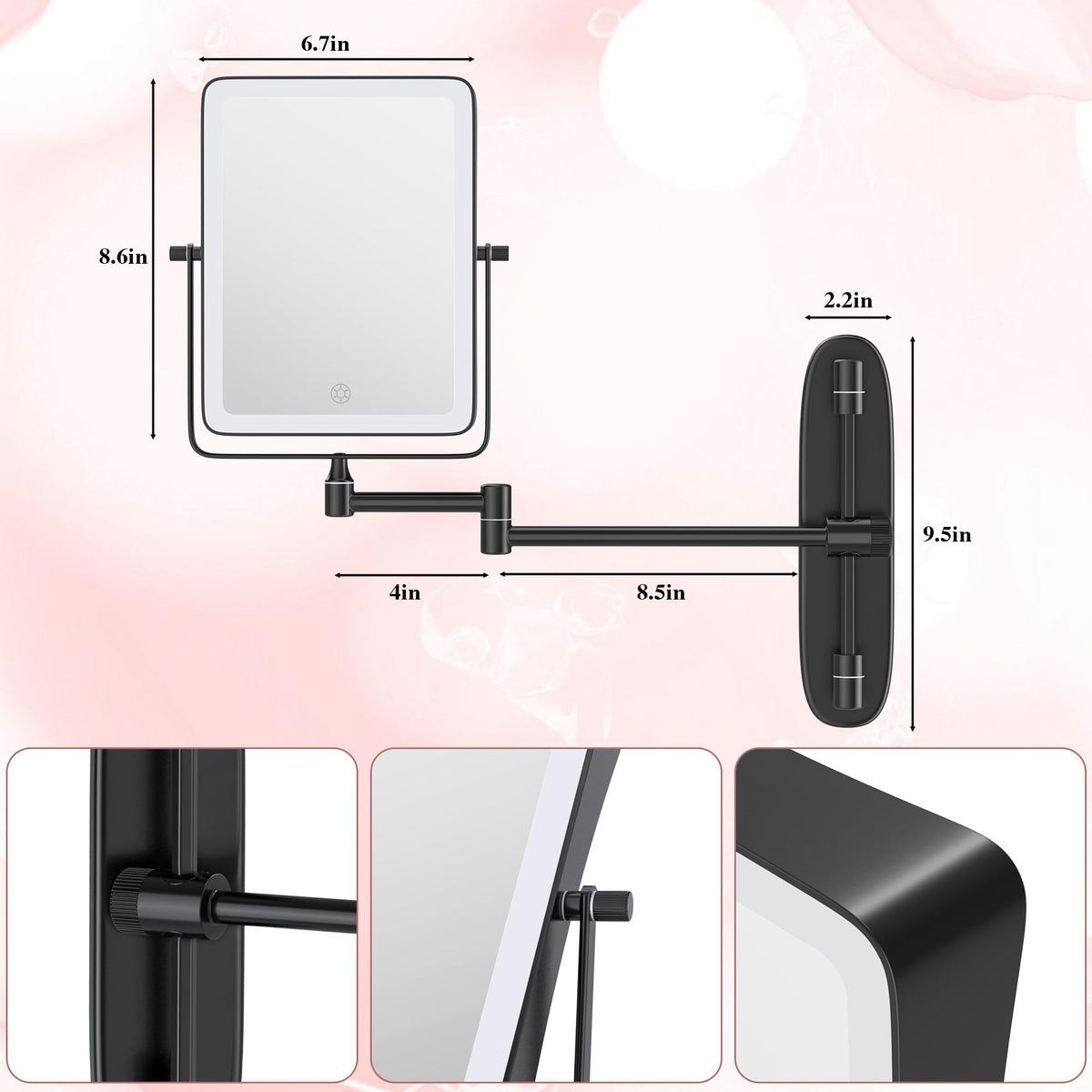 QiMH Wall Mounted Lighted Makeup Mirror Rectangle Double - QiMH Official Imagery - 4
