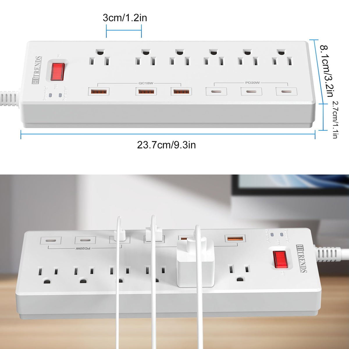 Power Strip with USB C Ports HITRENDS Surge Protector with 6 - HITRENDS Official Imagery - 4