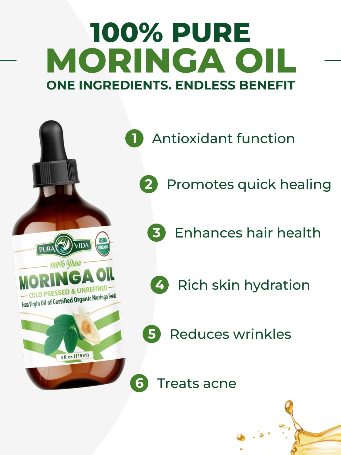100 Pure Moringa Oil Organic for Face Hair Nails and Dry - PURA VIDA MORINGA Official Imagery - 3