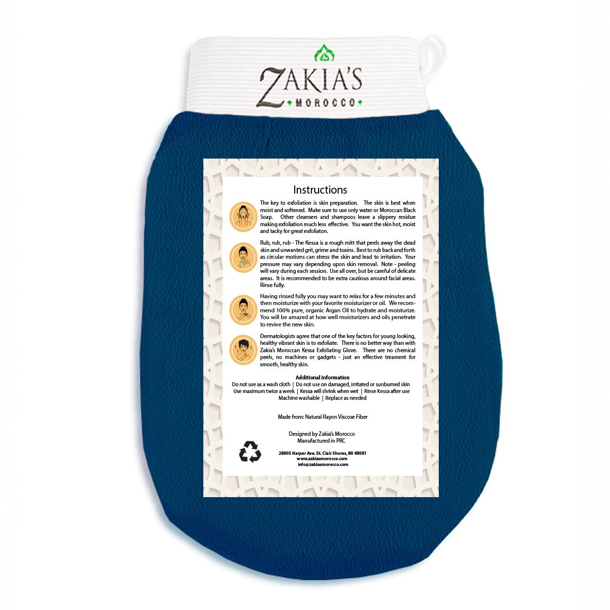 Zakia's Morocco Original Kessa Exfoliating Glove - Rough Blue Microdermabrasion - Zakia's Morocco Official Product View 3