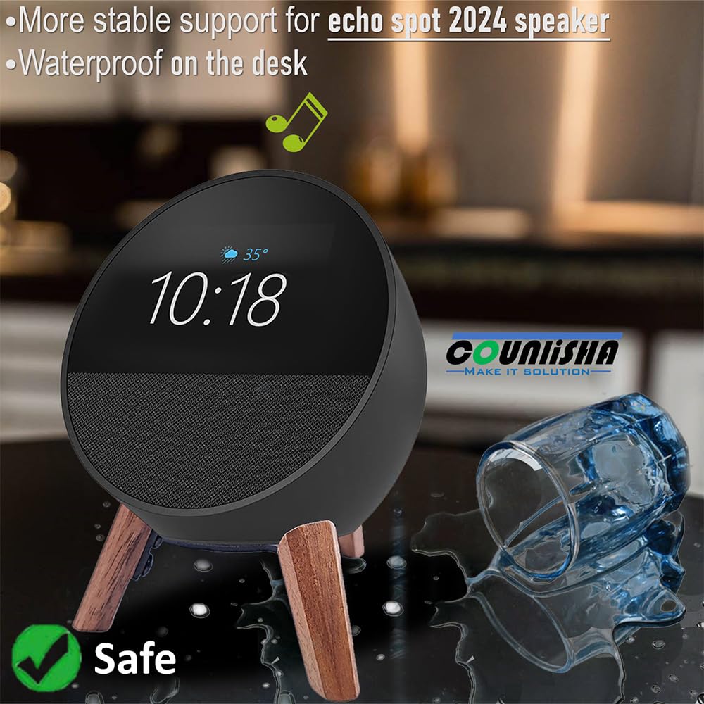 Counlisha Real Wood Stand for Echo spot   smart Alarm Clock,Walnu by Counlisha - Angle View 3