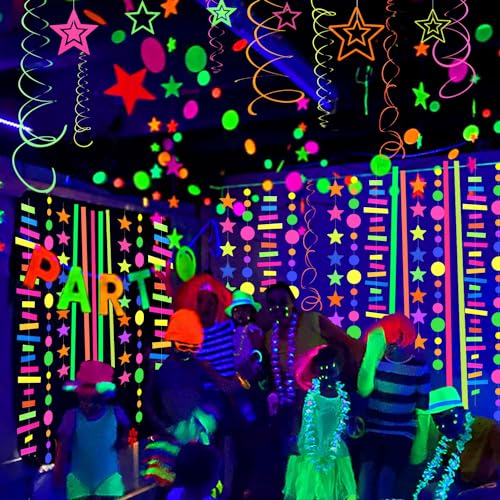 120feet Round Dot UV Neon Garland Hanging Paper Glow in The Dark - Product Imagery