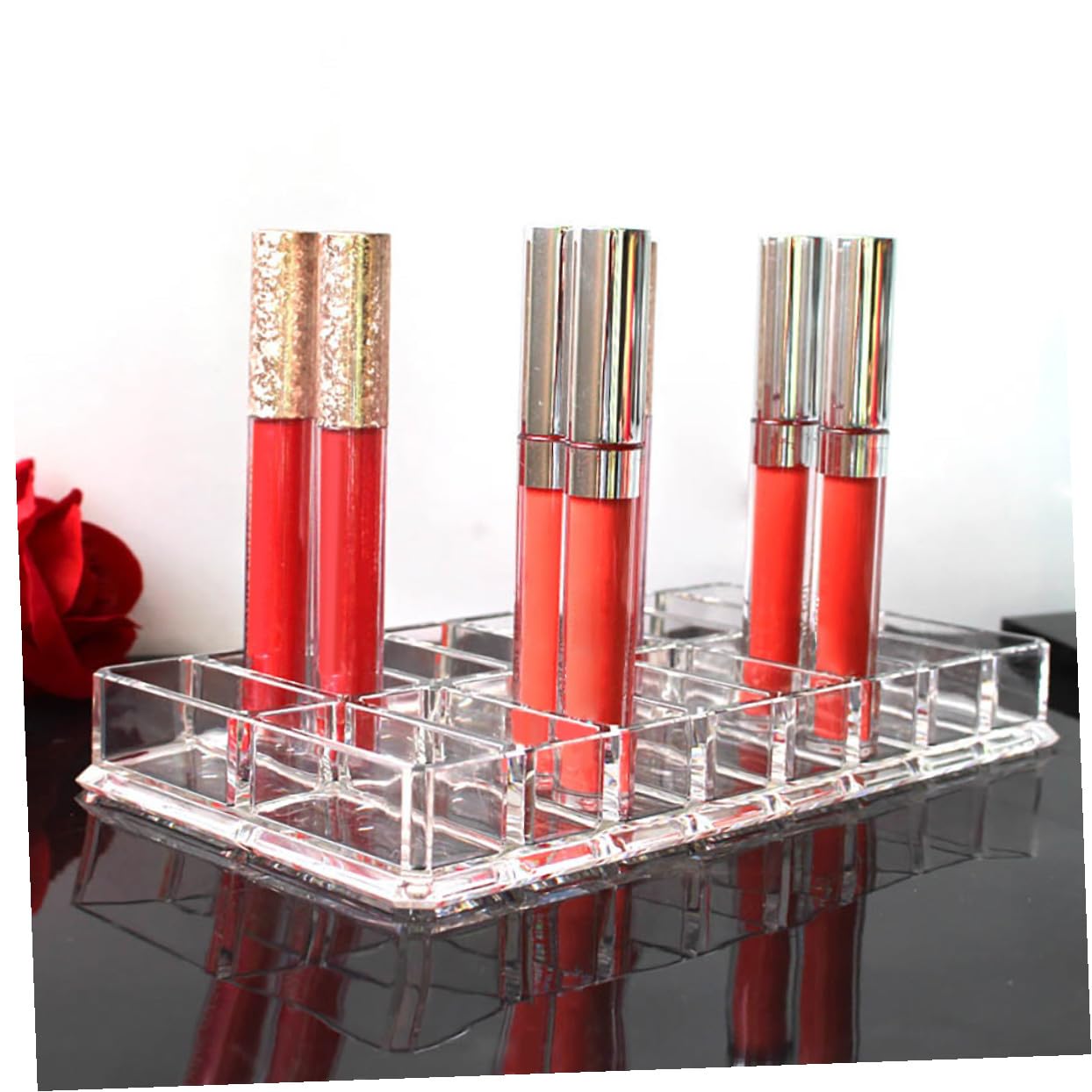 TEHAUX Acrylic Makeup Display Case 16-grid Double-row Compact Powder Organizer Cosmetic Storage Box for Beauty Care and Vanity Table