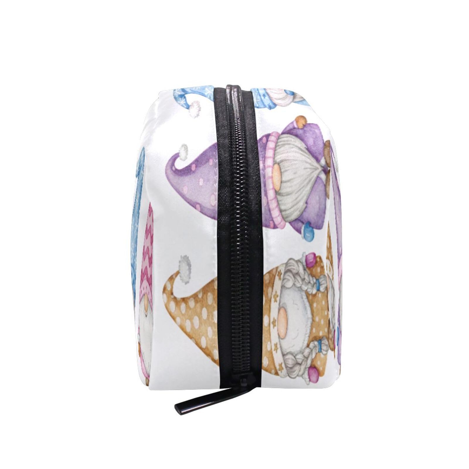 JUZIHAI watercolor cute gnome makeup bag with 5 compartments, portable zipper cosmetic organizer pouch for women.