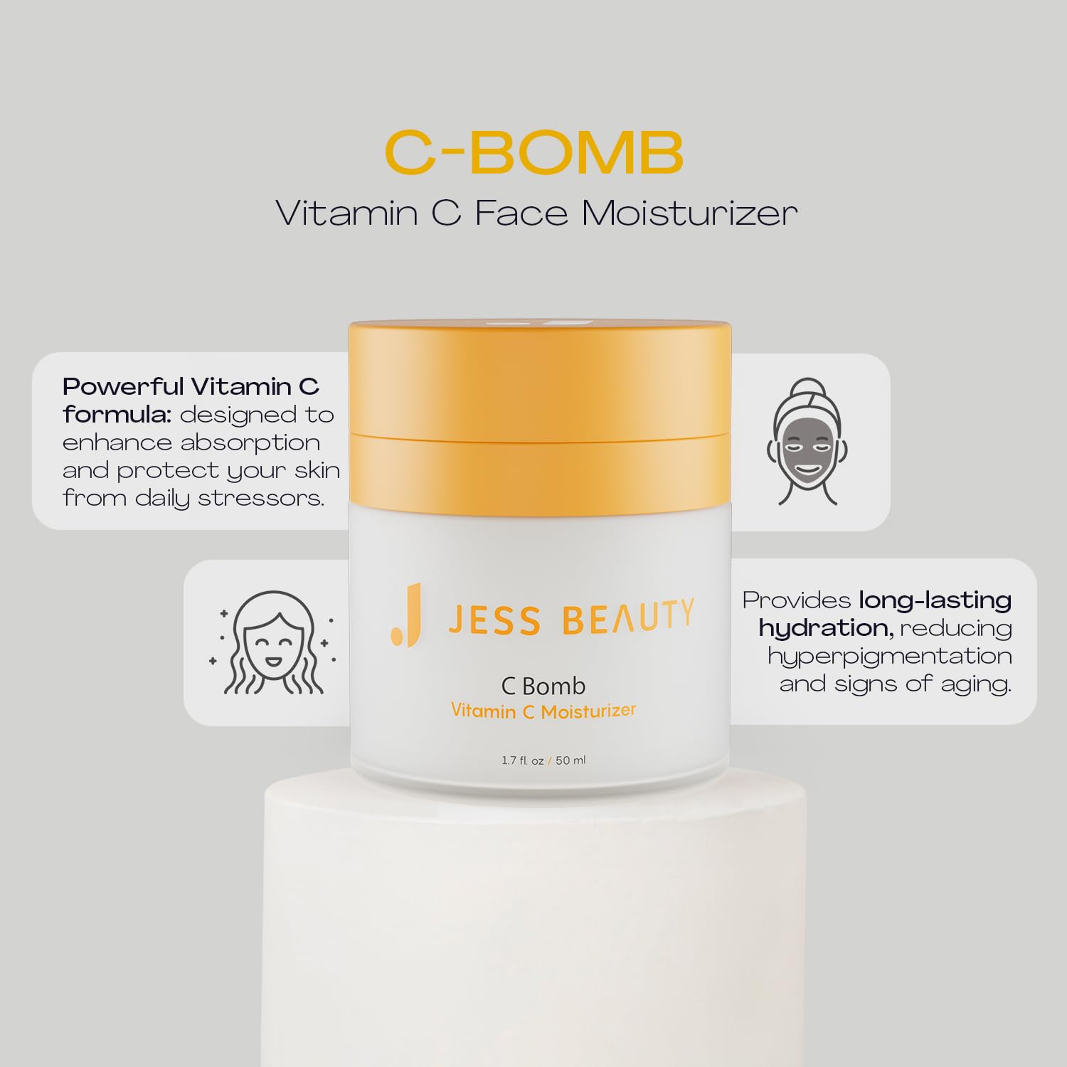 JESS BEAUTY | C-Bomb Vitamin C Moisturizer | Lightweight Hydrating Face Cream for Dull Skin, Dark Spots & Radiant Glow | Antioxidant with Panthenol & Hyaluronic Acid | Korean Skincare 1.7 fl oz - JESS BEAUTY Official Product View 3