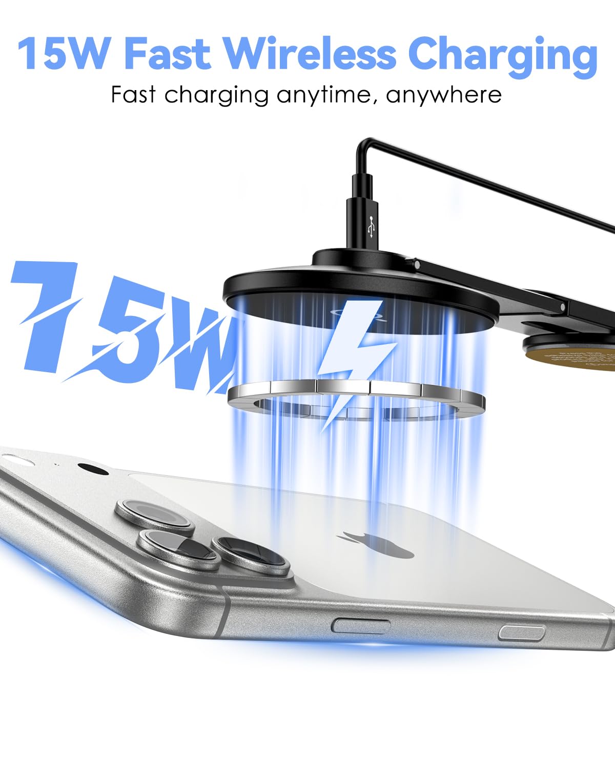 CloudValley Magnetic Laptop Phone Holder, 15W Fast Wireless Charger