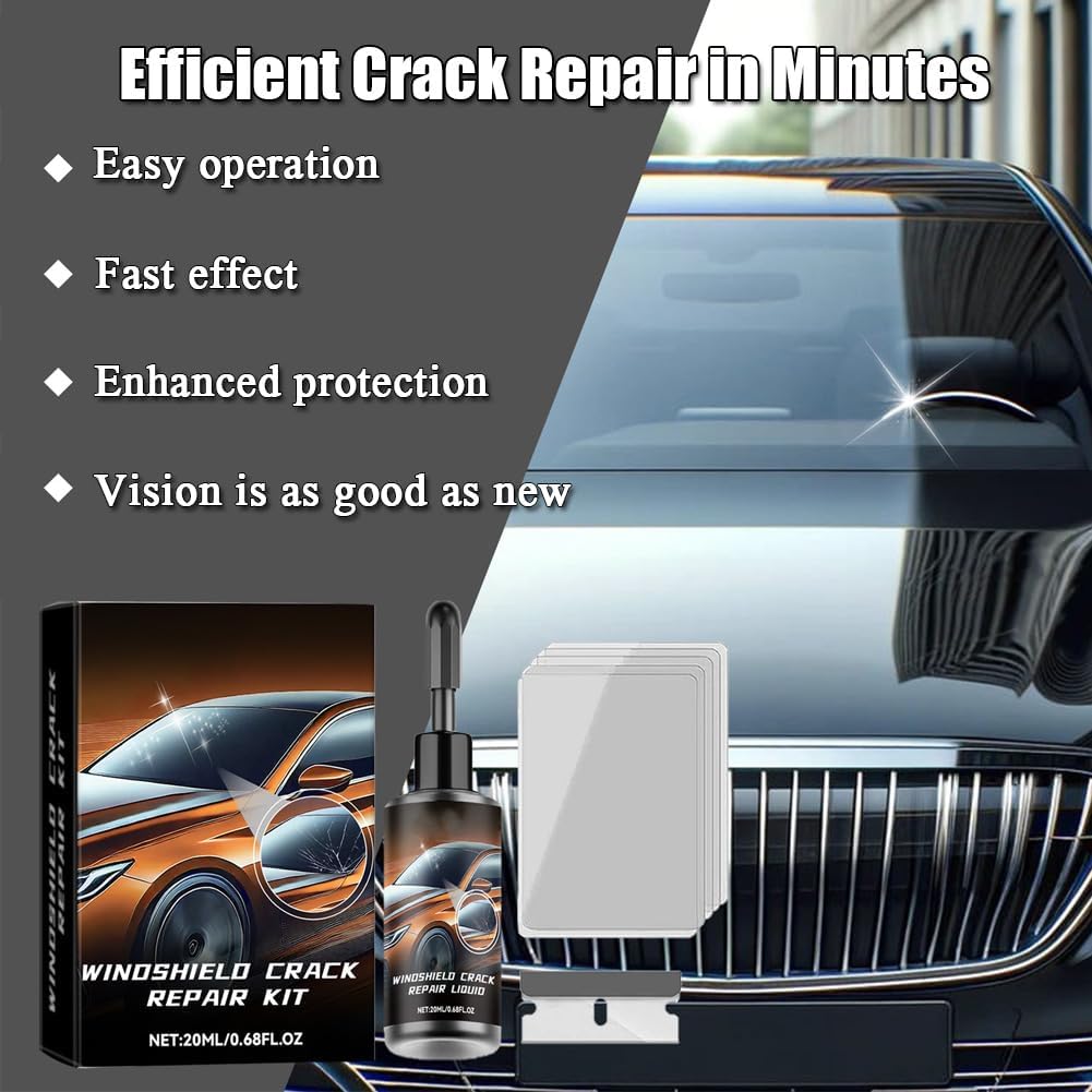 Generic windshield crack repair kit with glass repair liquid for chips and cracks, includes 2 pieces for quick automotive fixes.