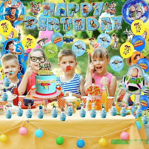 Cartoon Birthday Party Decorations, Toy Themed Party Supplies - Product Imagery