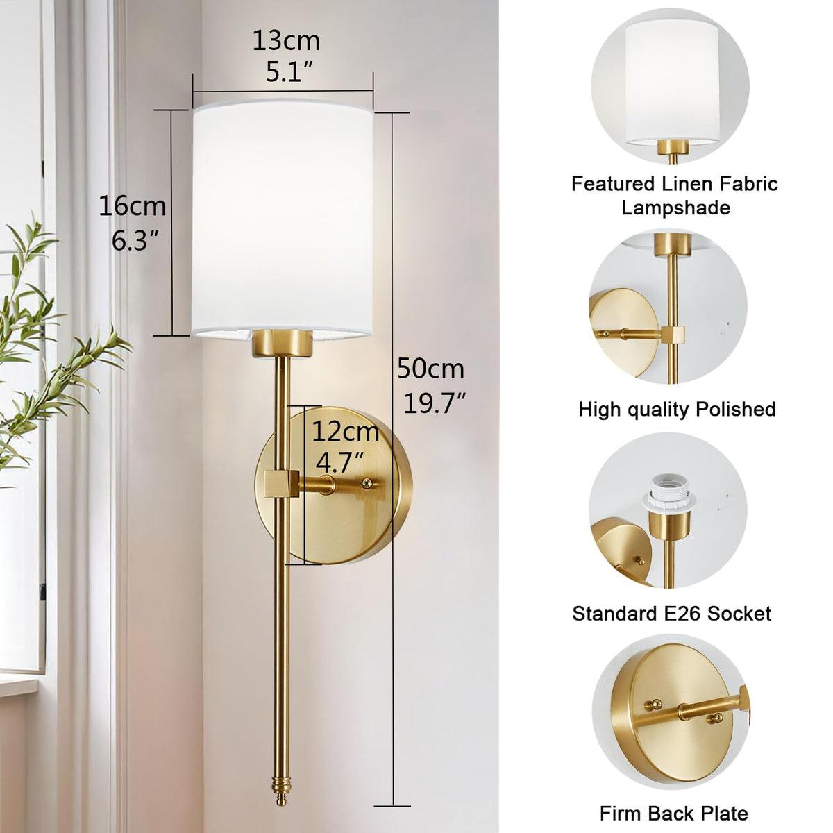 Battery Operated Wall Sconce Set of 2 Brushed Gold - A1A9 Official Imagery - 3