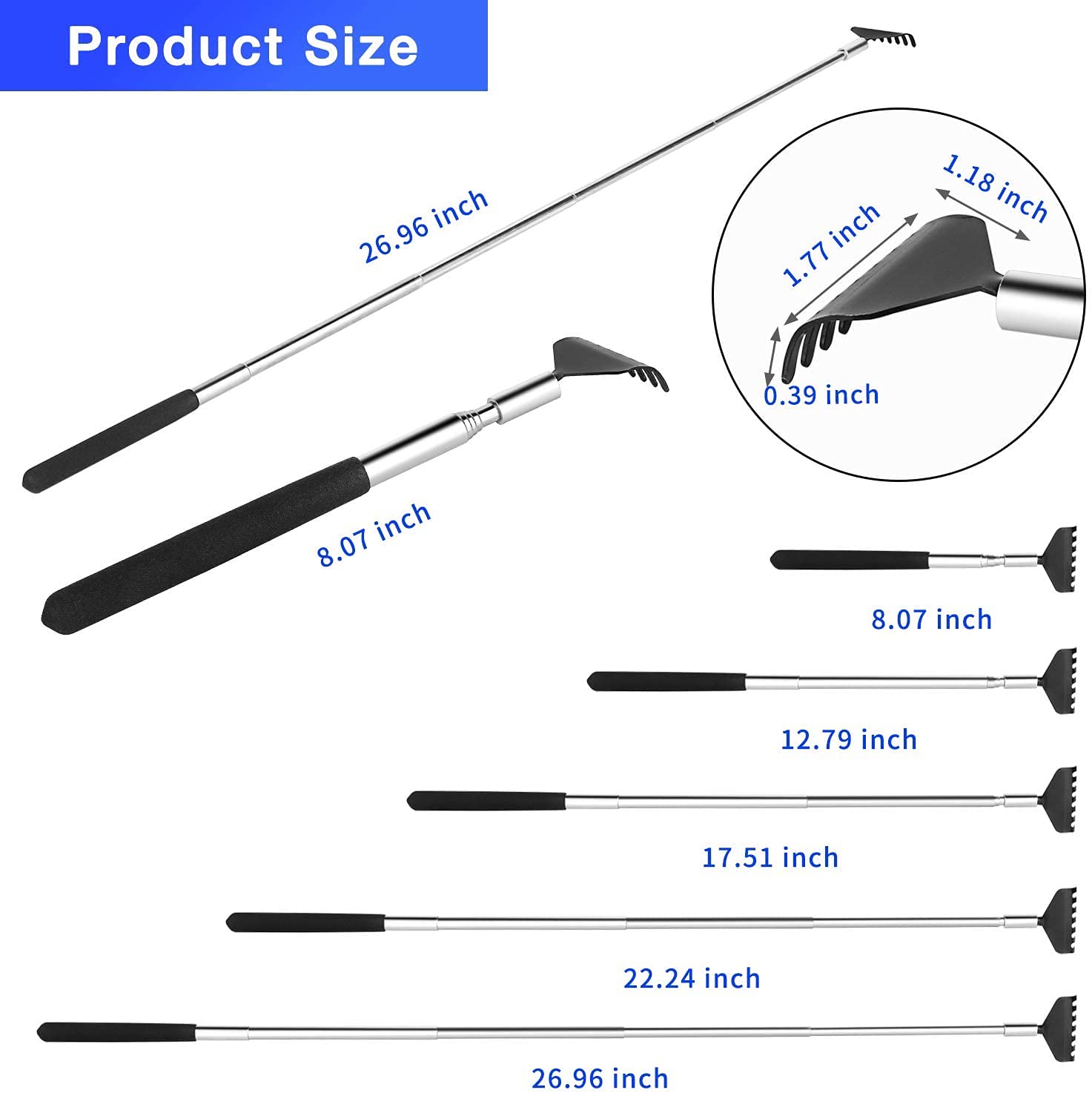 Kuvvfe 2 Pack Extendable Back Scratcher, Stainless Steel Telescoping S - View 4
