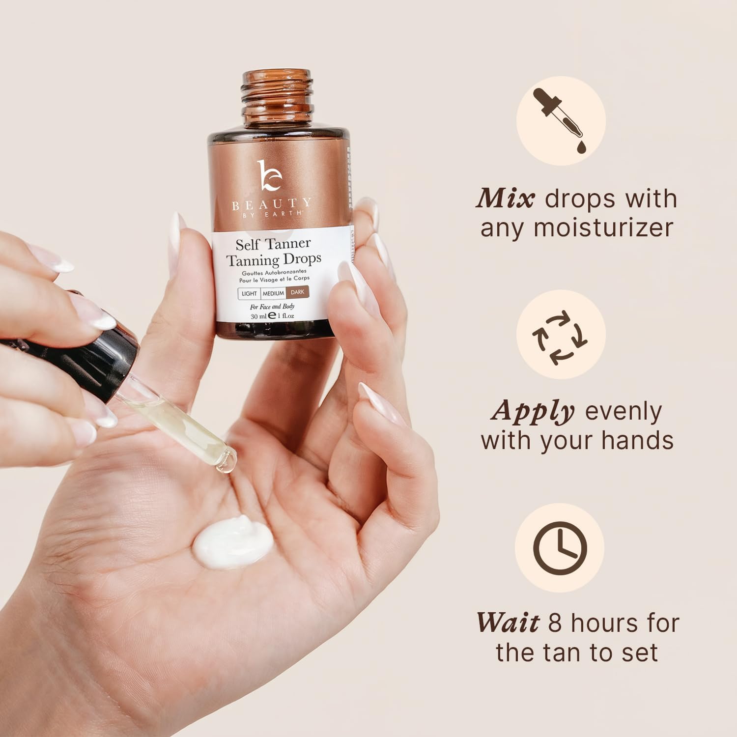 Self Tanning Drops for Face - USA Made with Organic & Natural Ingredients - Beauty by Earth Official Product View 6
