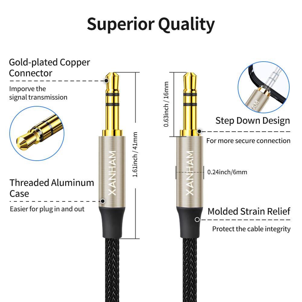XANHAM 3.5mm TRS Stereo Aux Cable 3.3 Feet /1M Auxiliary Audio Hi by XANHAM - Angle View 4