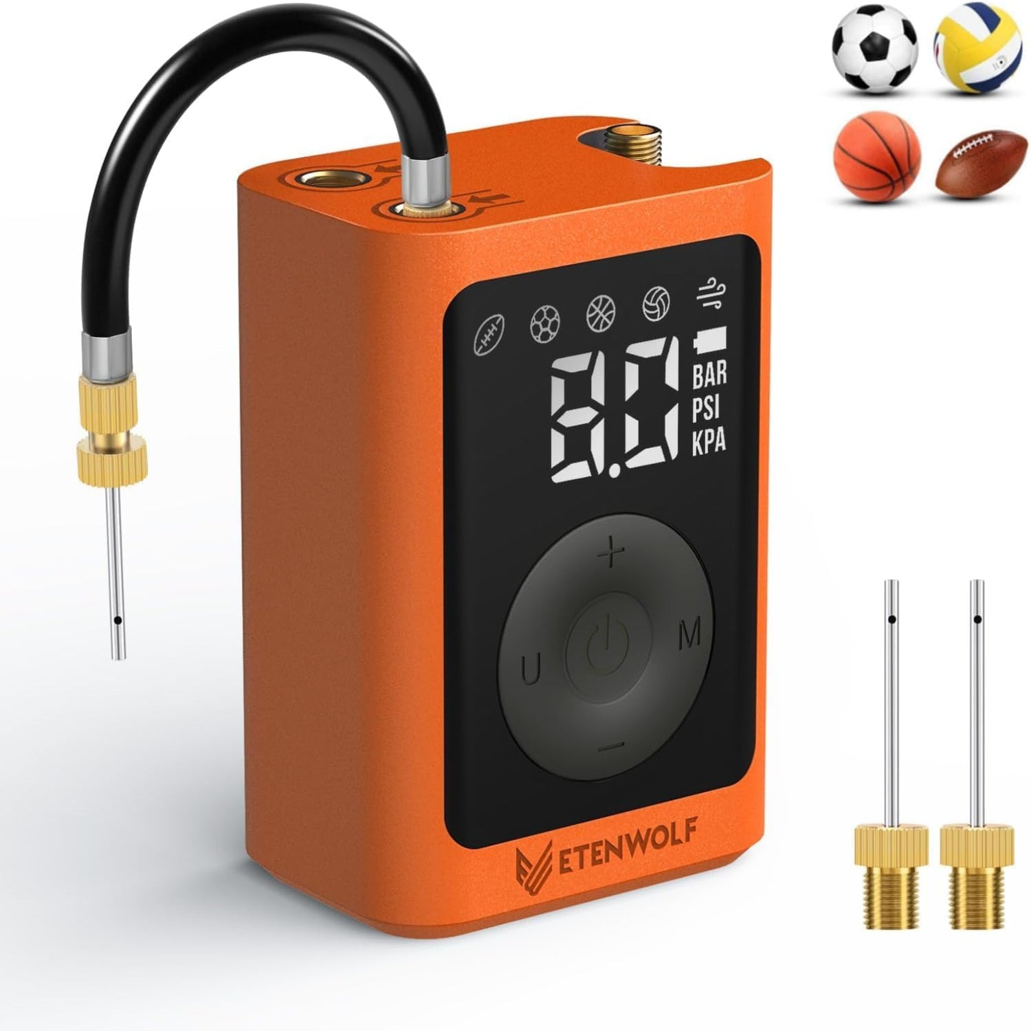 ETENWOLF P300 Plus electric basketball pump with digital display for inflating and deflating sports balls and inflatables