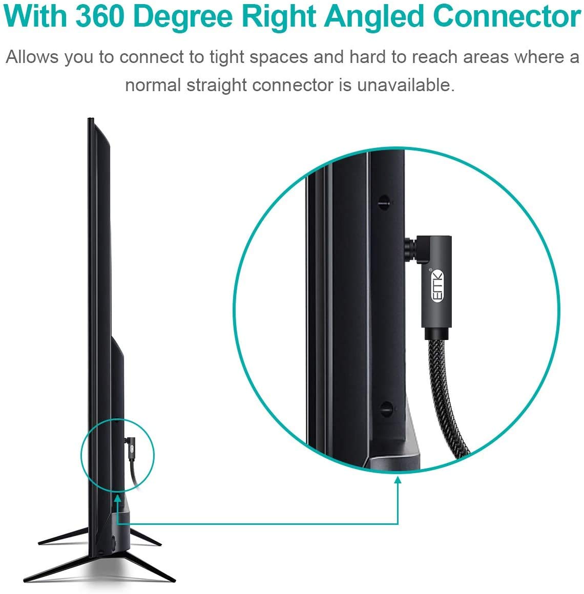 EMK 90 Degree Toslink Optical Cable 360 Degree Free-Rotating Plug by EMK - Angle View 4