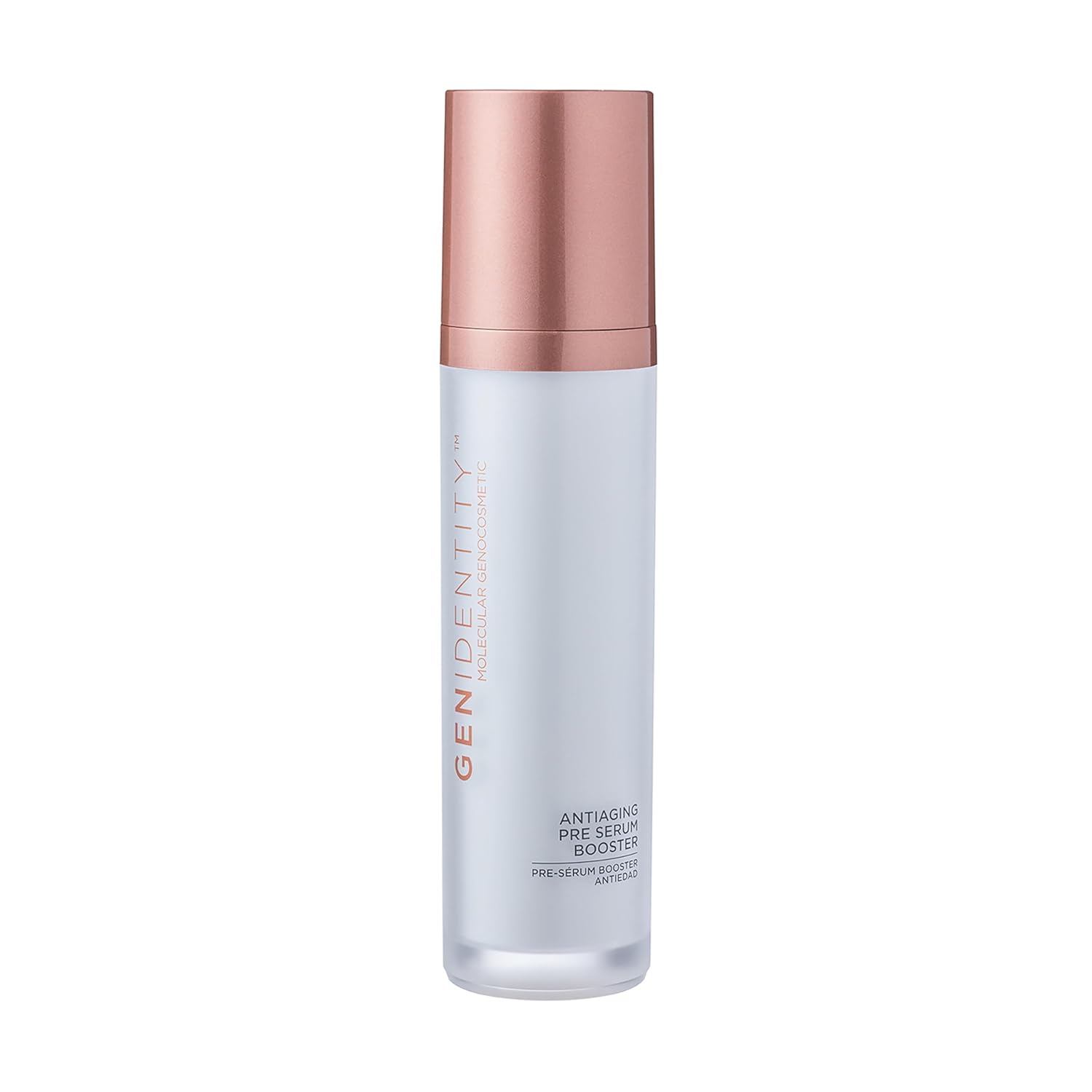 Gen Identity anti-aging pre-serum booster with hyaluronic acid for face, designed to reduce wrinkles and boost skin hydration.