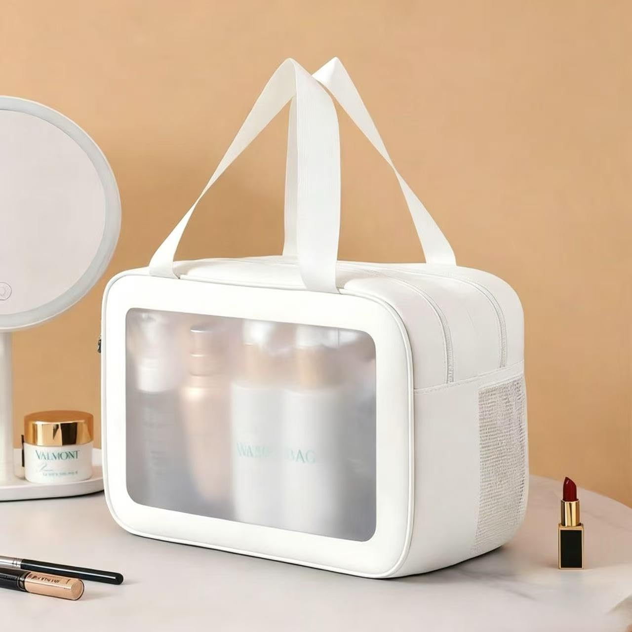 Clear PVC Cosmetic Bag, Waterproof Travel Toiletry Organizer with Handles, Wet and Dry Separation Makeup Storage Bag (blue)