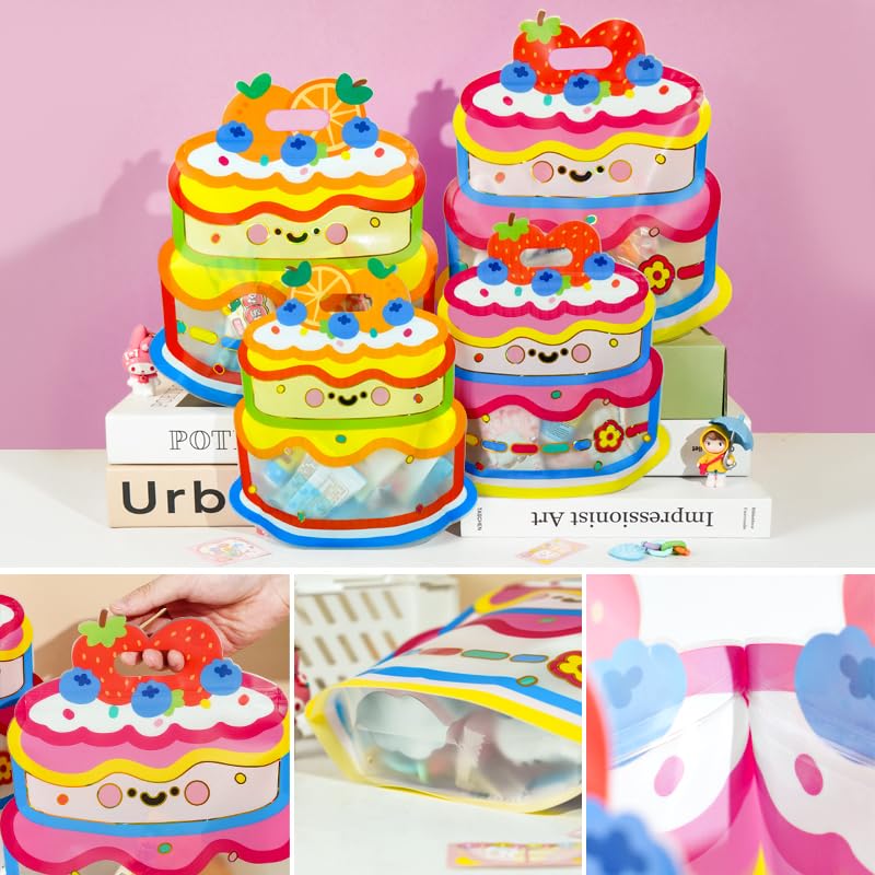 20Pack Cute Cake Shape Gift Bags with Handles Cartoon Plastic - Product Imagery