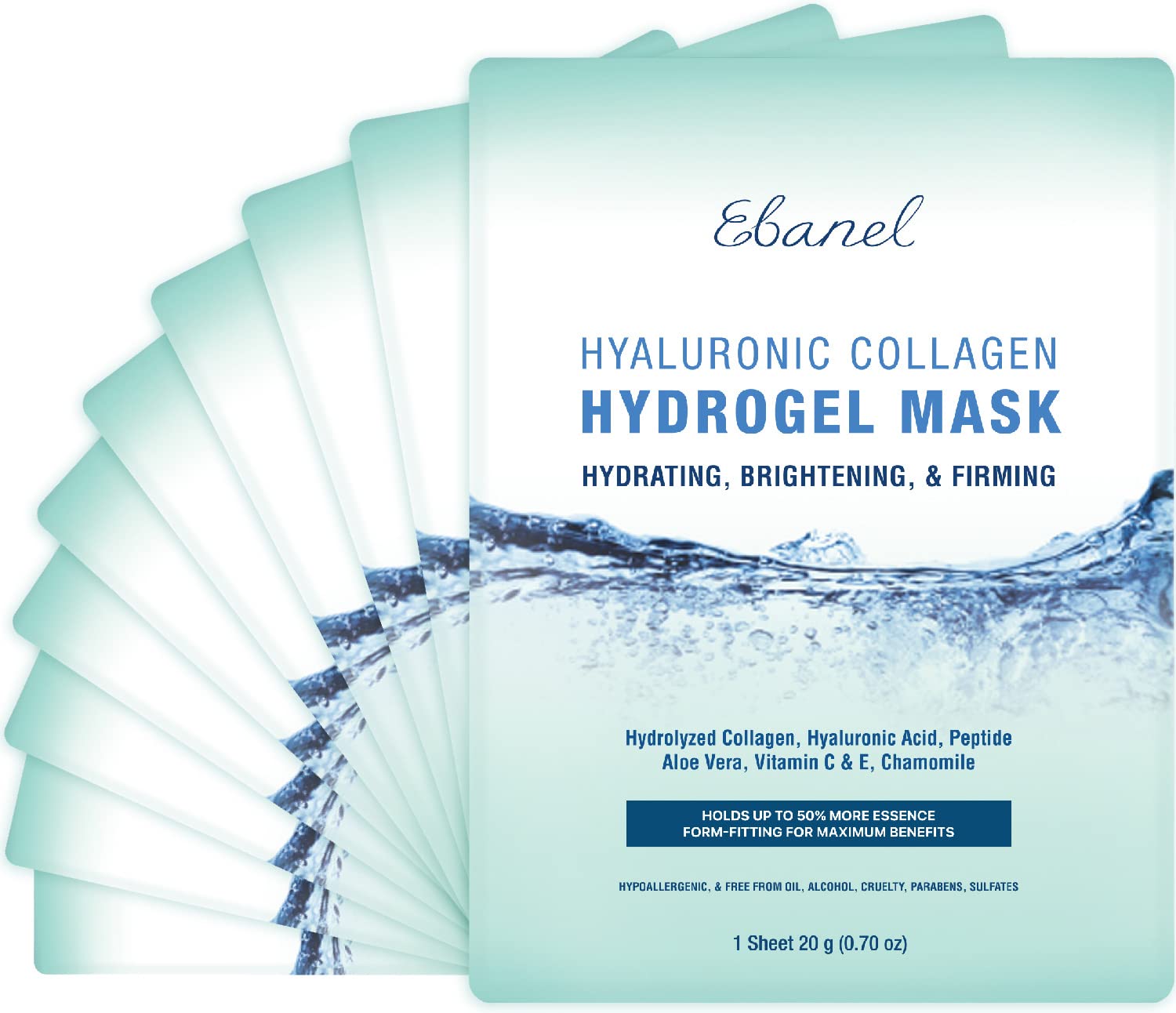 Ebanel 10-Pack Collagen Face Mask with Hyaluronic Acid, Vitamin - Ebanel