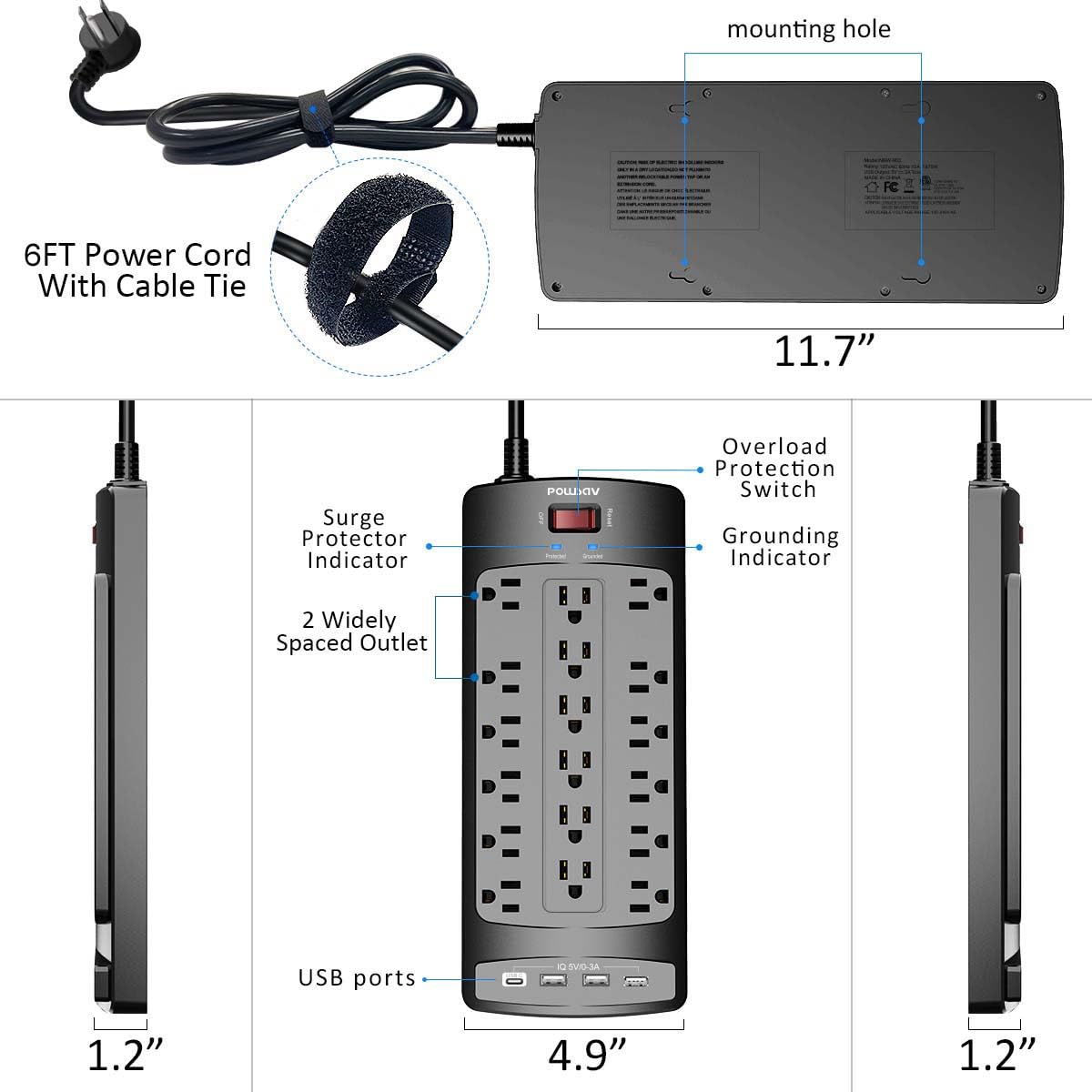 18 Outlets Surge Protector Power Strip - POWSAV Official Imagery - 8