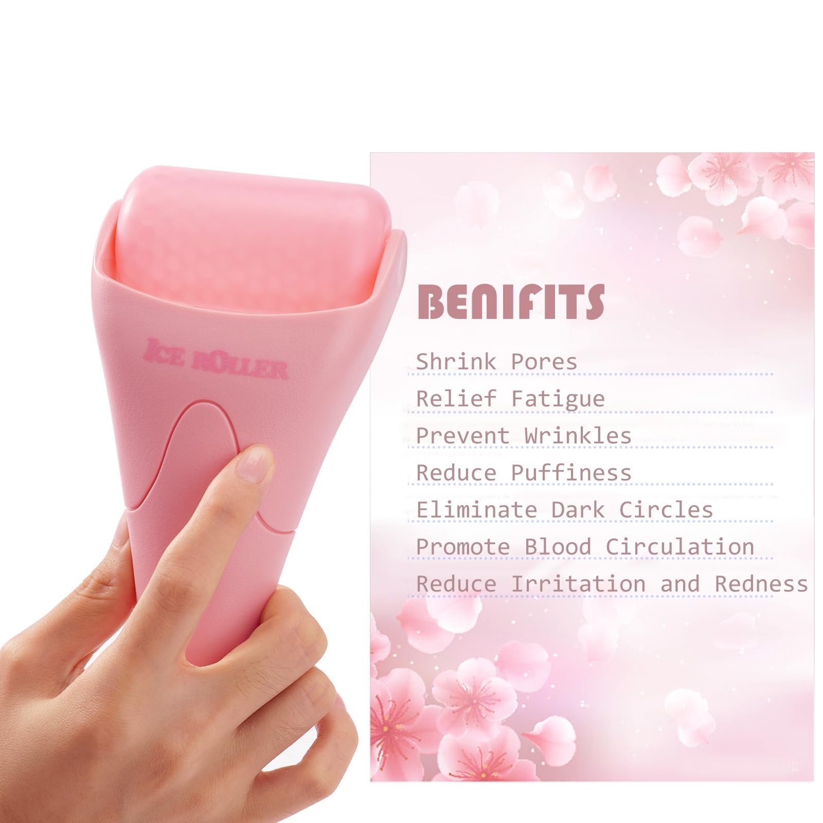AFOUNDA pink ice roller massager for face, eyes, and body, with a smooth roller surface for cooling and soothing skincare.