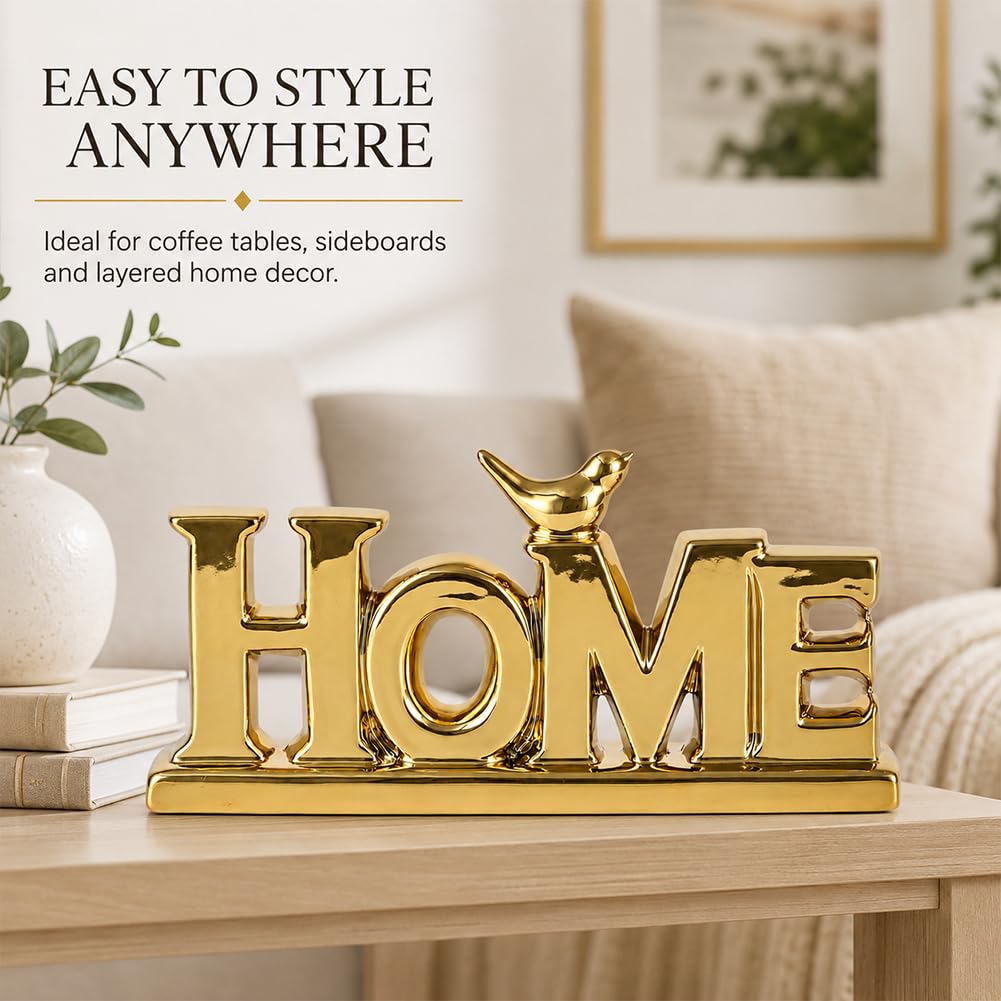 Gold HOME Sign Decor 9 8 Ceramic Shelf Decor with Bird for - UANYEMON Official Imagery - 6