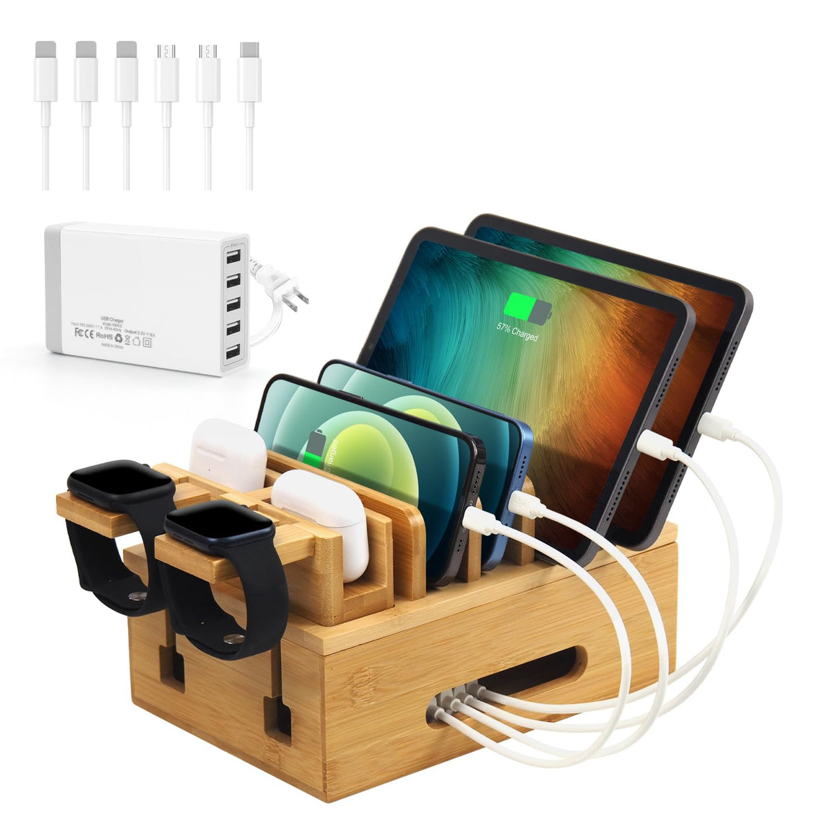 Bamboo Charging Station for Multiple Devices Multi Port USB - Deefielly Official Imagery - 2