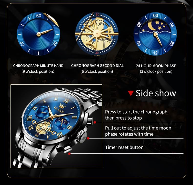 OLEVS Blue Men's Chronograph Dress Watch | Luxury Gift
