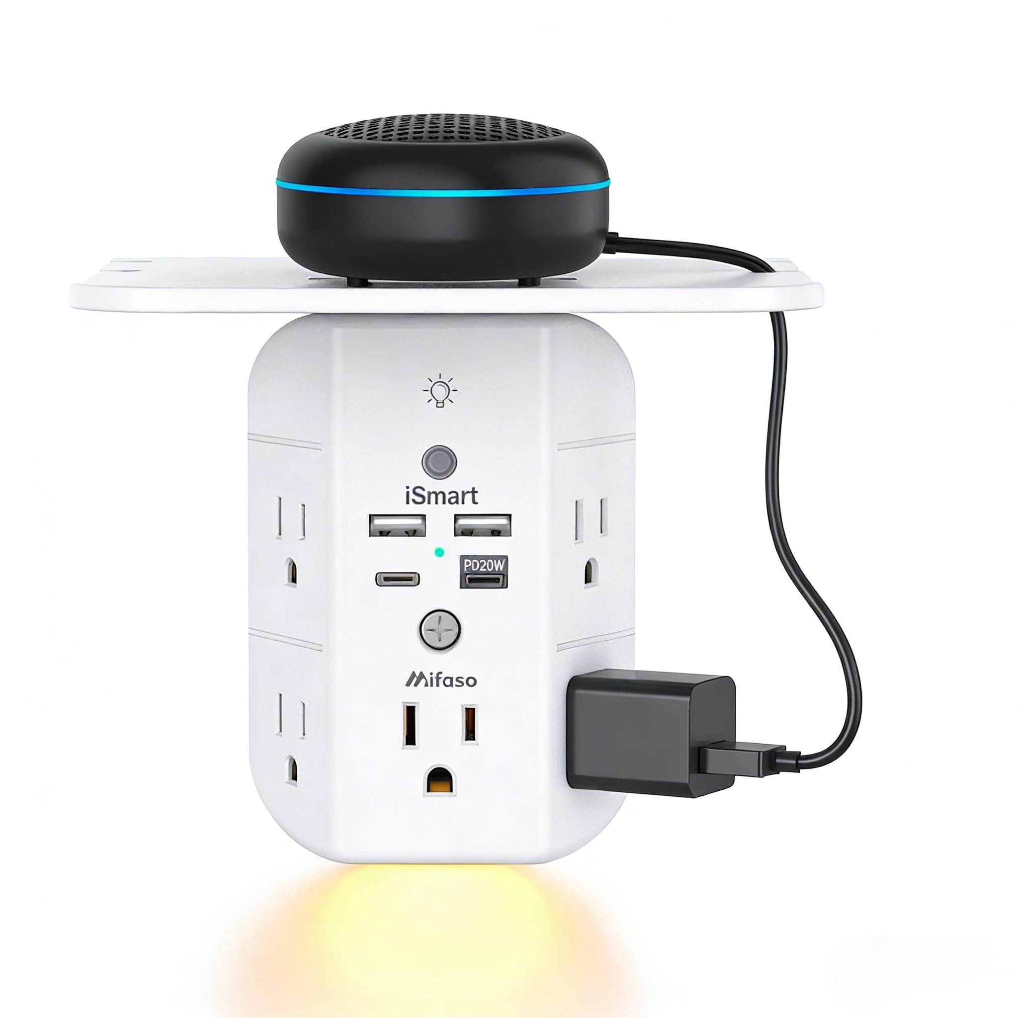 Mifaso Outlet Extender with Shelf and Night Light, 1800J Surge Pr by Mifaso - Angle View 9