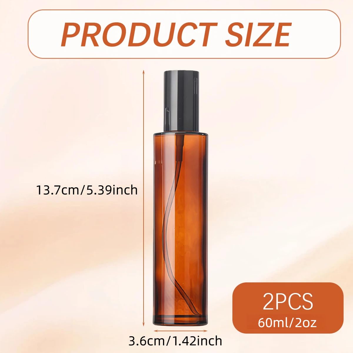 2PCS 60ml/2oz Empty Refillable Amber Glass Lotion Pump Press Bottles Soap Dispensers Containers Jars with Black Cap for Foundation Cream Makeup Removel Oil Shampoo