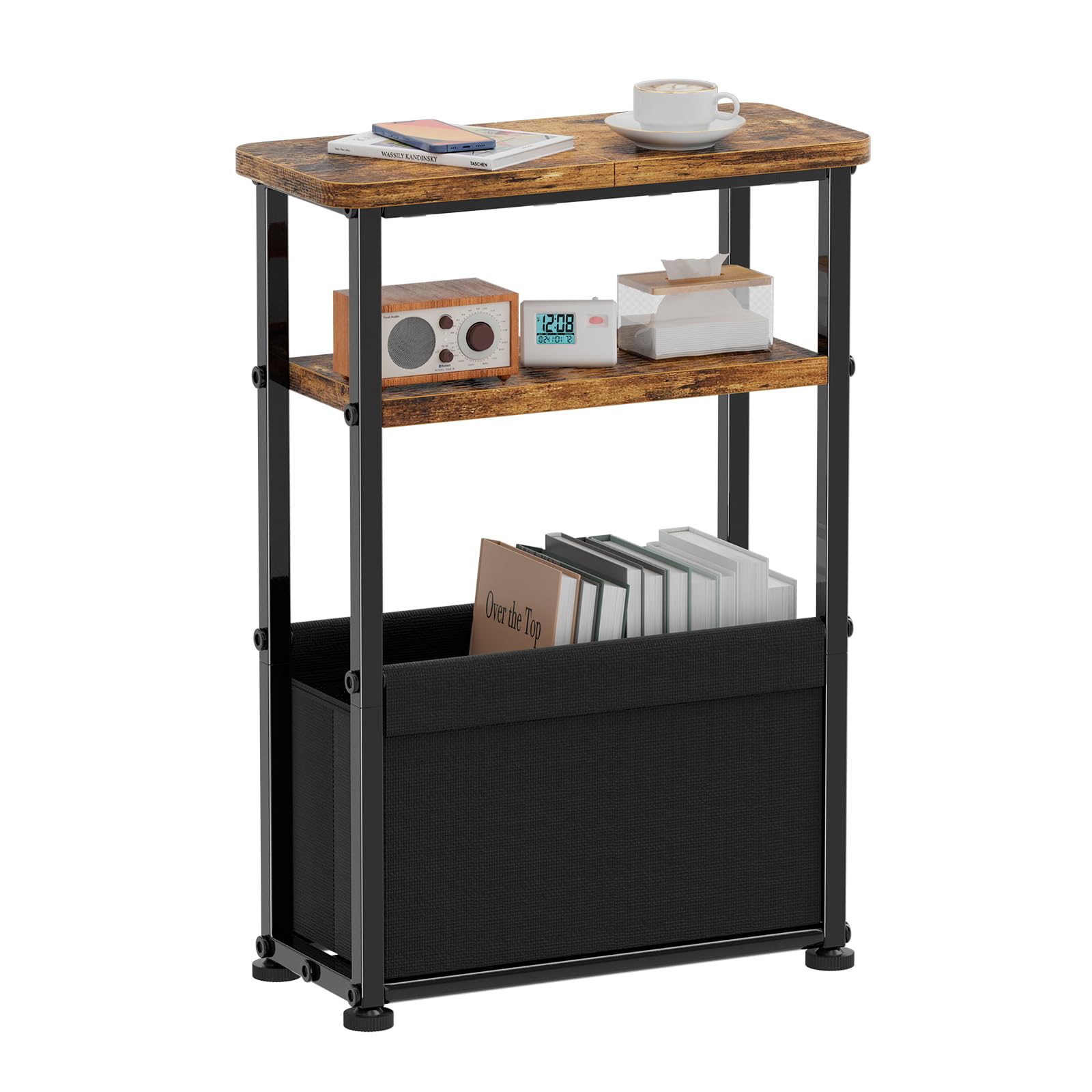 Simple Trending Side Table, 3-Tier Modern End Table with Fabric Basket - View 7