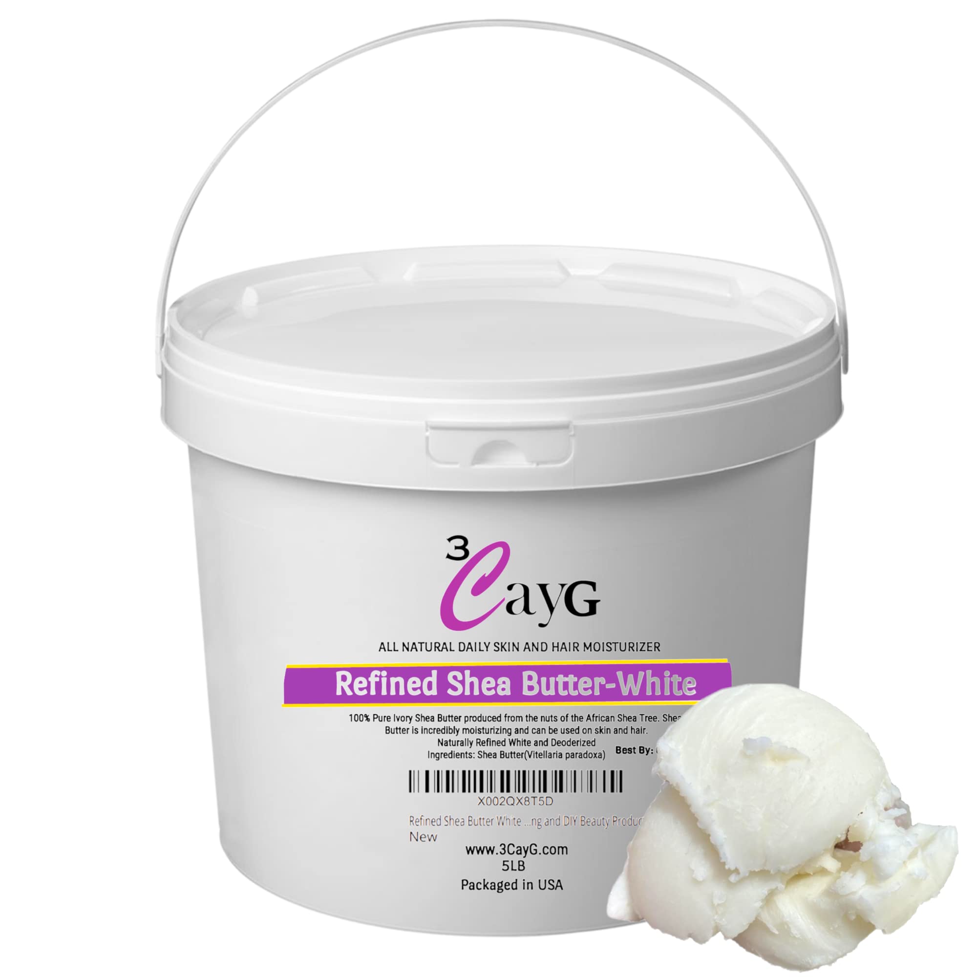 3CAYG 5lb Pail White Refined Shea Butter Deoderized Skin and - Product Imagery